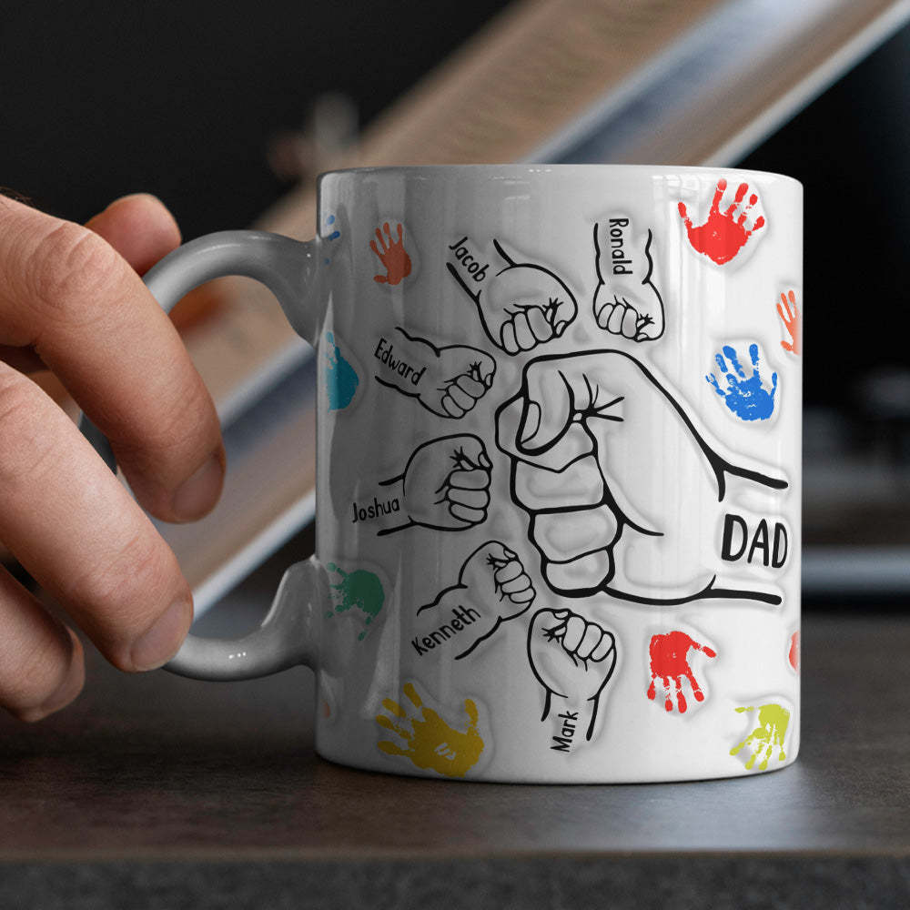 Personalized Custom Names 3D Inflated Effect Printed Mug Gift for Dad Grandpa - photomoonlamp