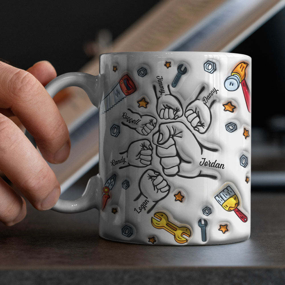 Father's Day Gifts Personalized Names Custom 3D Inflated Effect Printed Mug 1-6 Kids - photomoonlamp