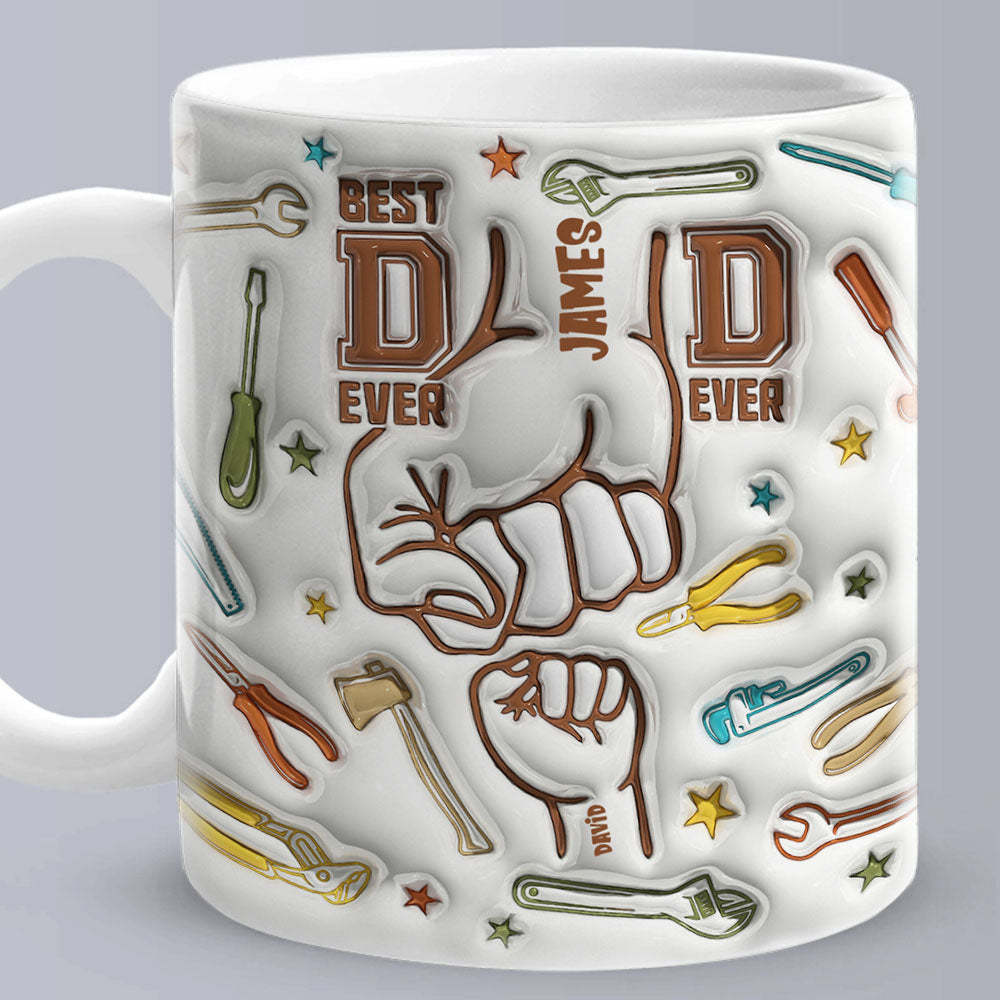 Gifts for Dad Personalized Names Custom 1-6 Kids 3D Inflated Effect Printed Mug Happy Father's Day - photomoonlamp