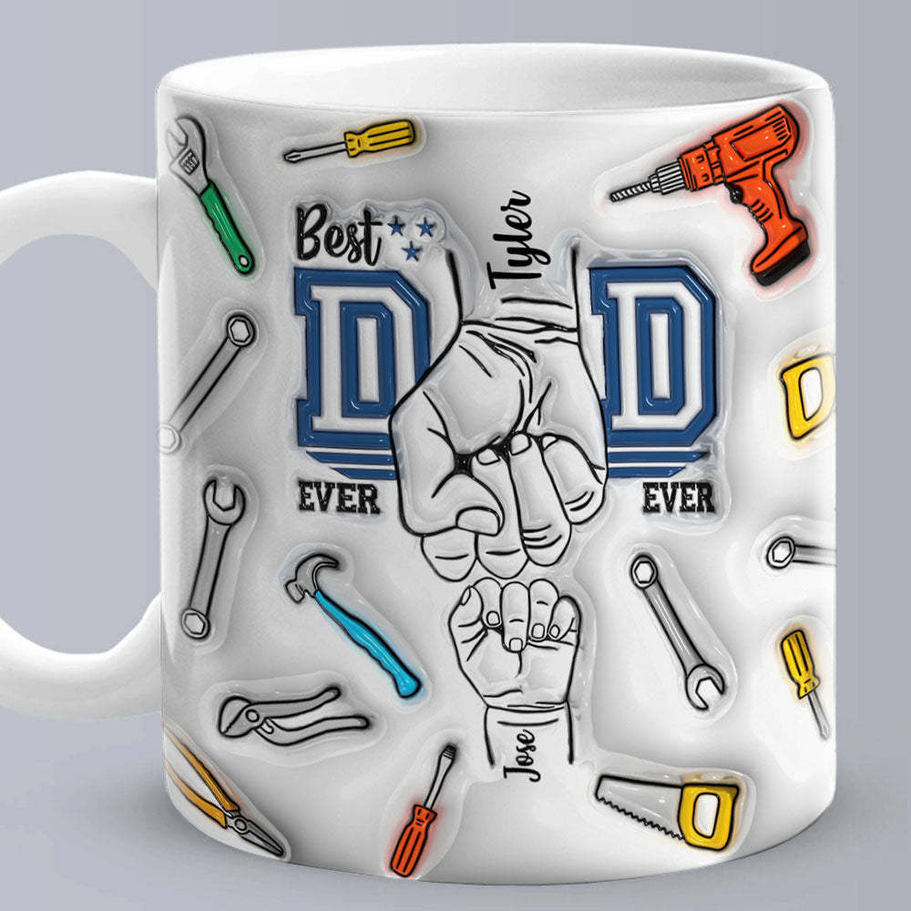 Father's Day Gifts Custom 1-6 Kids Personalized Names 3D Inflated Effect Printed Mug Best Dad Ever - photomoonlamp
