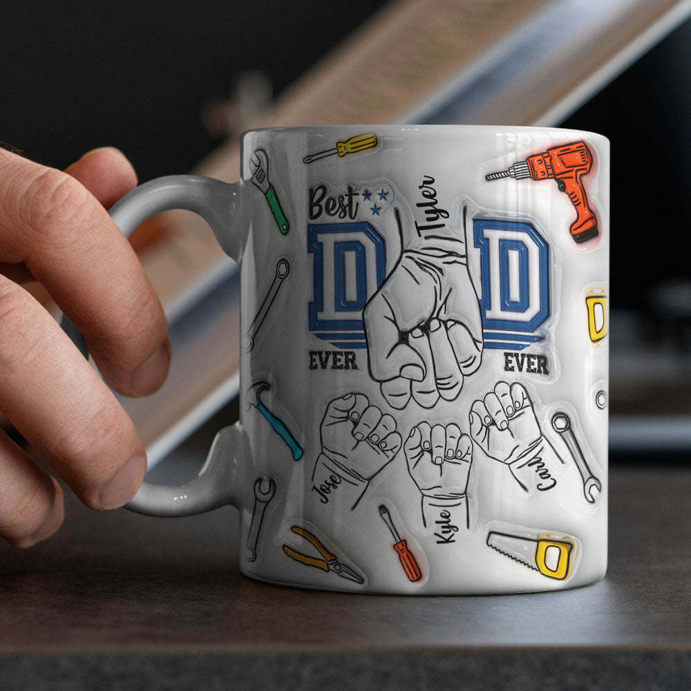 Father's Day Gifts Custom 1-6 Kids Personalized Names 3D Inflated Effect Printed Mug Best Dad Ever - photomoonlamp