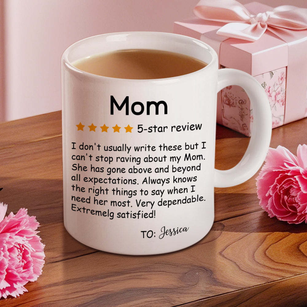 Personalized Five-Star Review Mug with Name Ceramic Coffee Mug Mother's Day Birthday Gift for Mom - PhotoMoonLamp