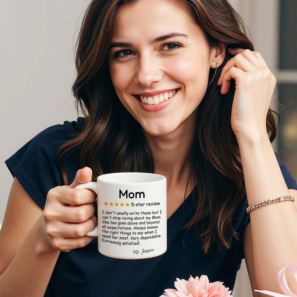 Personalized Five-Star Review Mug with Name Ceramic Coffee Mug Mother's Day Birthday Gift for Mom - PhotoMoonLamp
