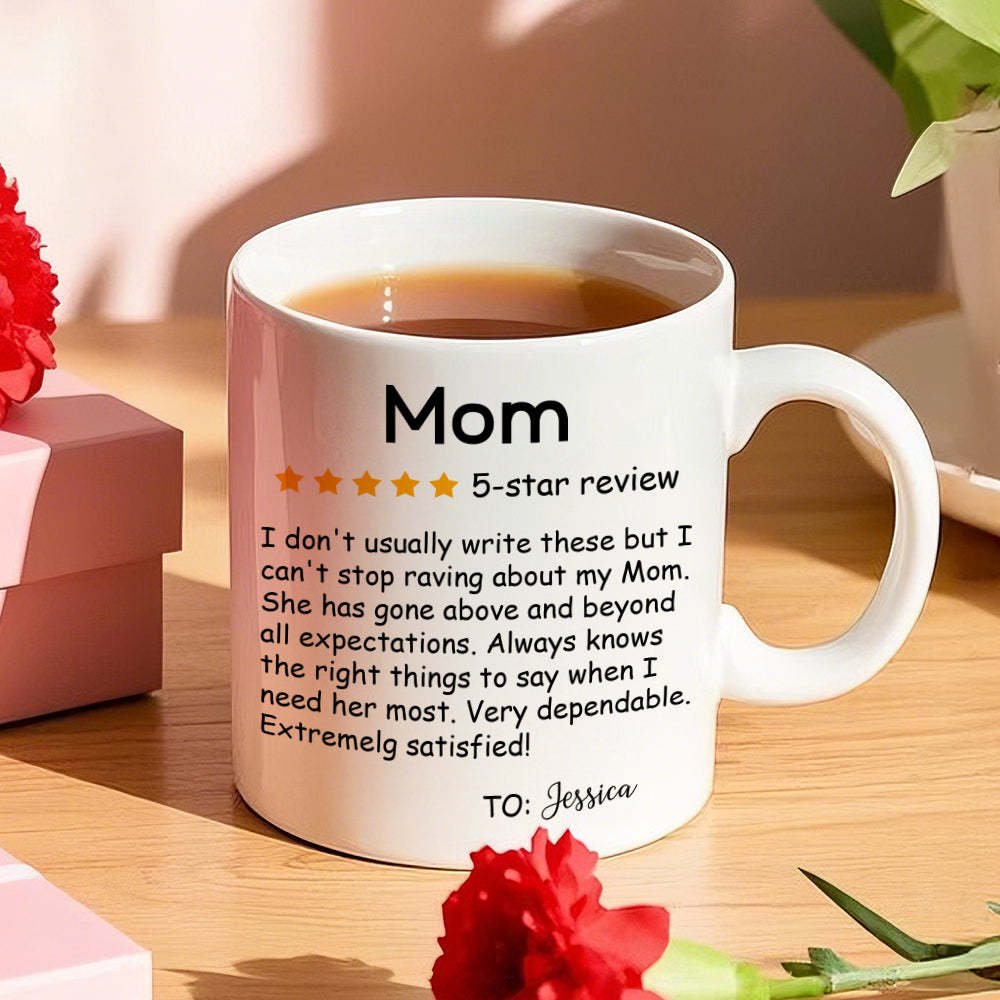 Personalized Five-Star Review Mug with Name Ceramic Coffee Mug Mother's Day Birthday Gift for Mom - PhotoMoonLamp