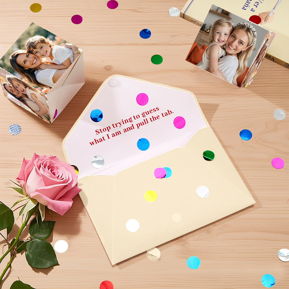 Personalized Surprise Confetti Card Fathers Day  Exploding Box Card Custom Photo 3D Pop-Up Greeting Card - PhotoMoonLamp
