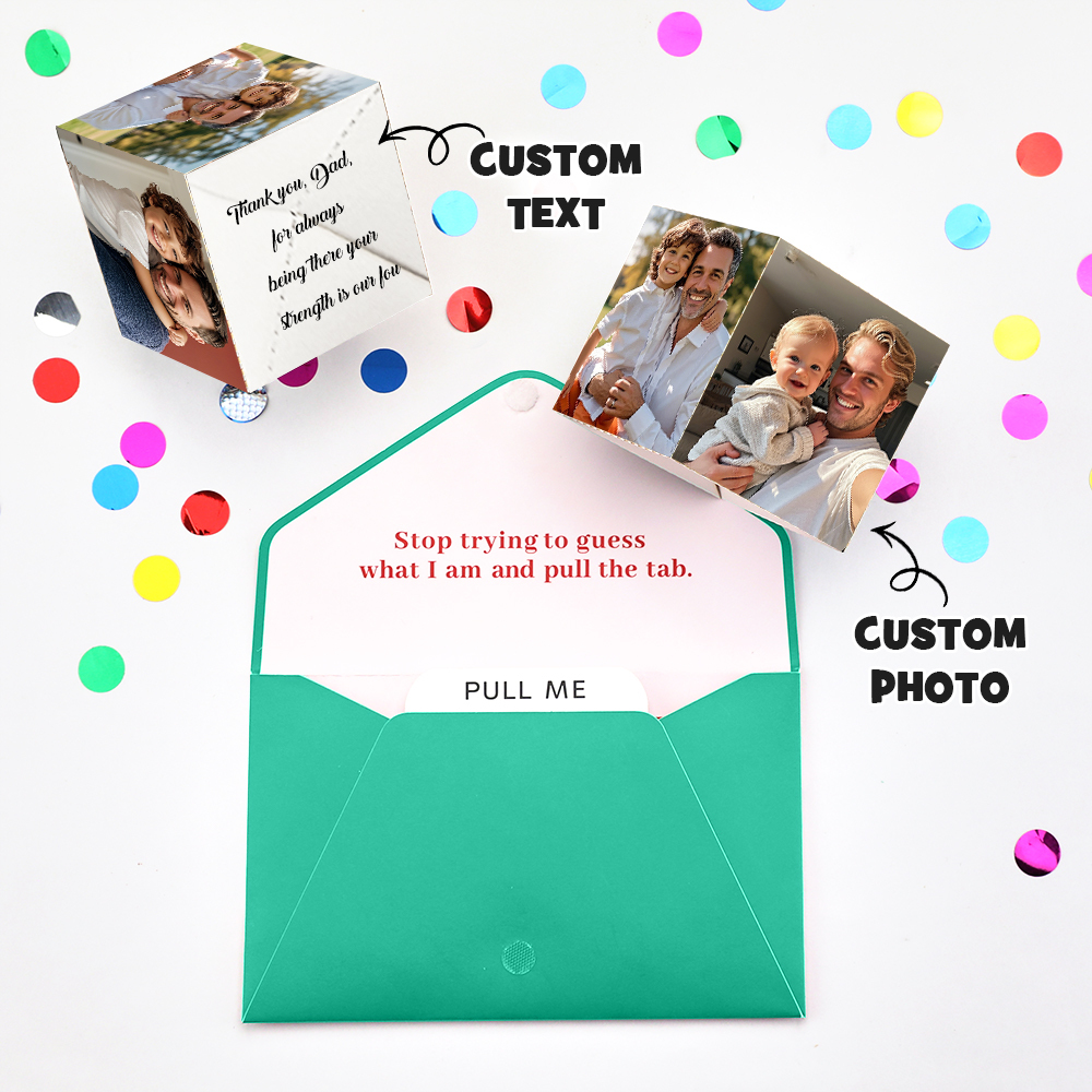 Personalized Surprise Confetti Card Fathers Day  Exploding Box Card Custom Photo 3D Pop-Up Greeting Card - PhotoMoonLamp