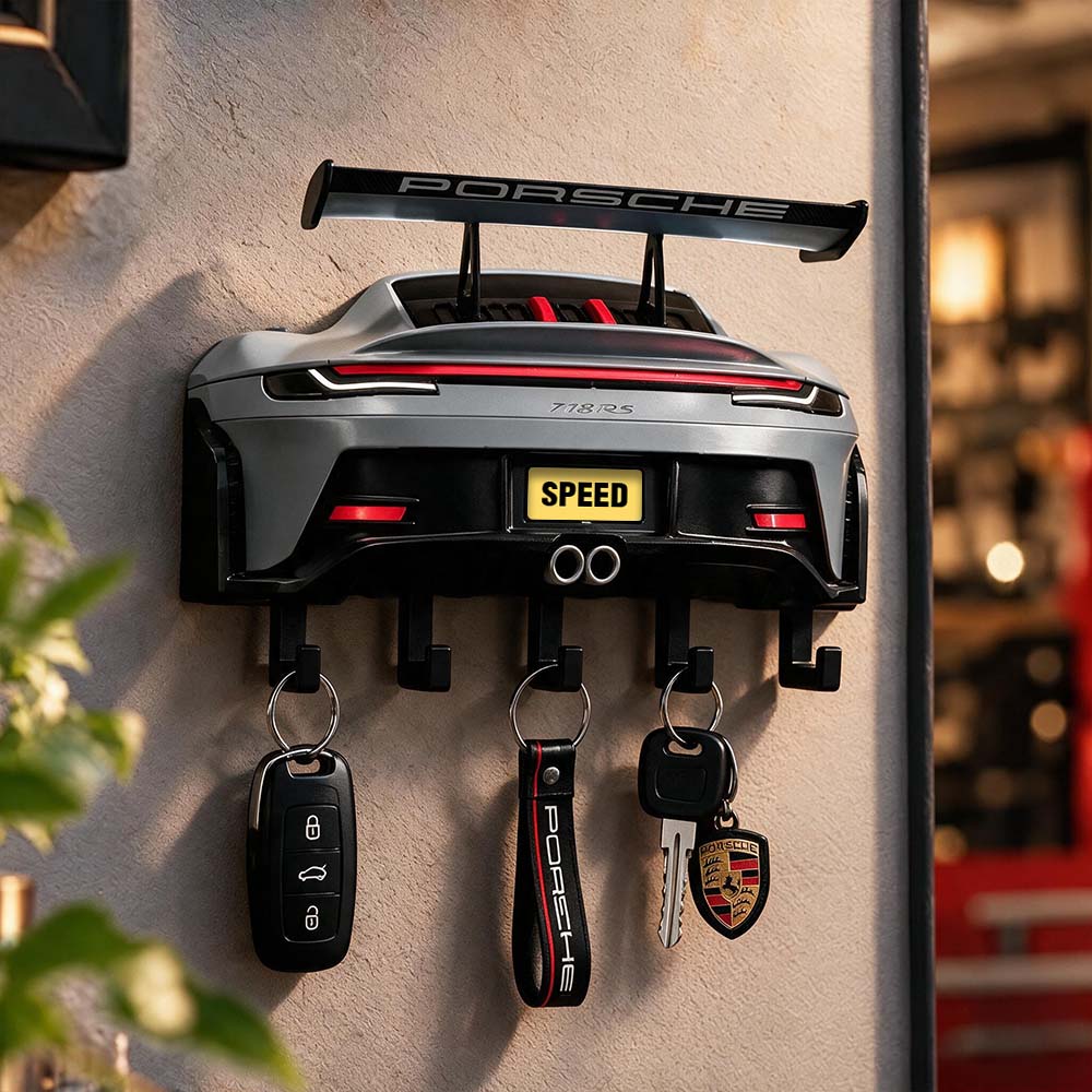 Racing Style Rear Wing Key Holder – Premium Sports Car Themed Gift for Men, Holiday Decor & Entryway Key Organizer