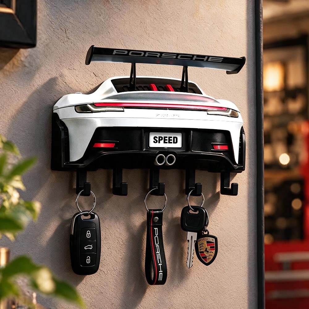 Racing Style Rear Wing Key Holder – Premium Sports Car Themed Gift for Men, Holiday Decor & Entryway Key Organizer
