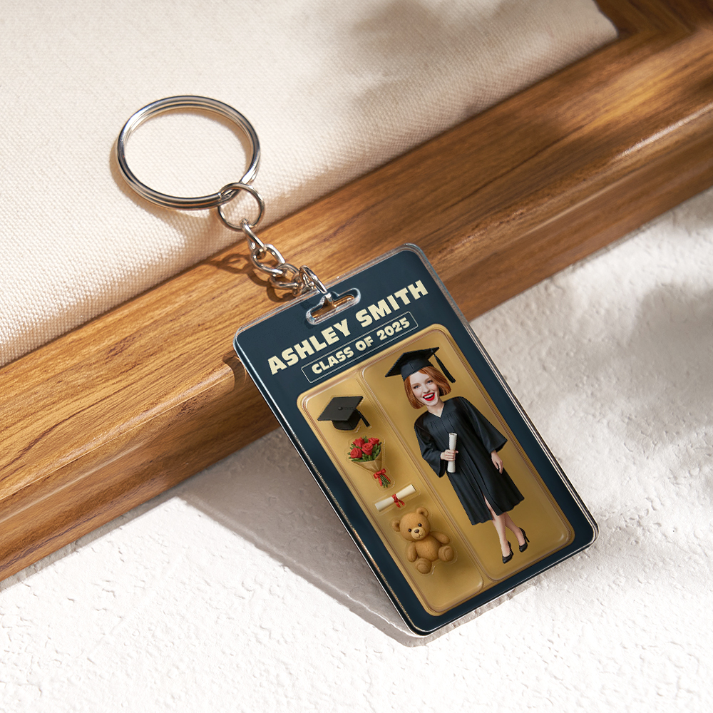 Custom 3D Effect Action Figure Customizable Head Packaging Toy Box Style Art Gift Personalized 2D Printing Acrylic Keychain Graduation Gift for Friend - PhotoMoonLamp