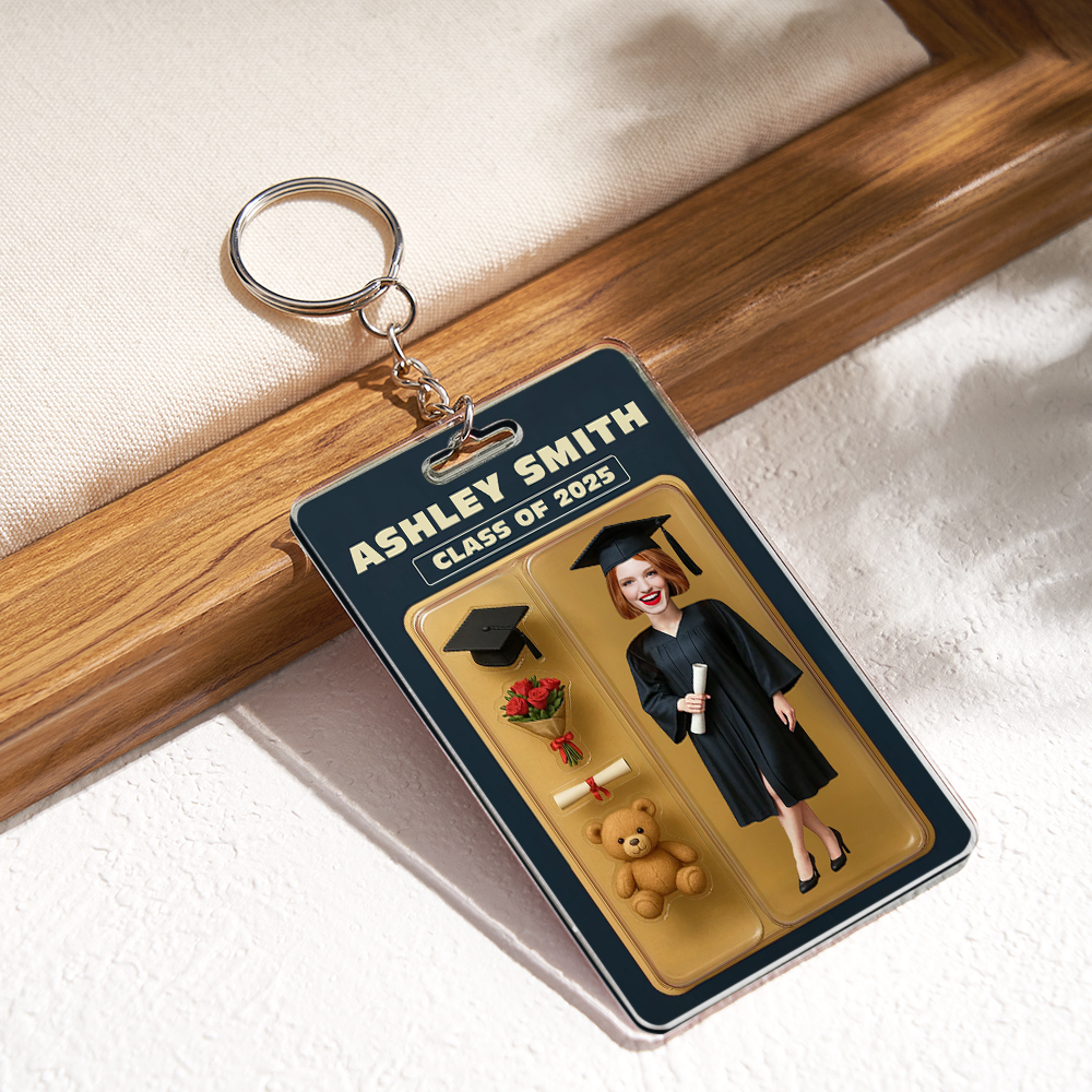 Custom 3D Effect Action Figure Customizable Head Packaging Toy Box Style Art Gift Personalized 2D Printing Acrylic Keychain Graduation Gift for Friend - PhotoMoonLamp