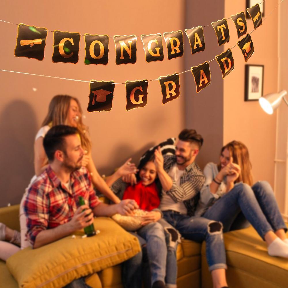 Congrats Grad Bunting Banner Graduation Decorations Party Decoration Hanging Letters Car Trunk Surprise