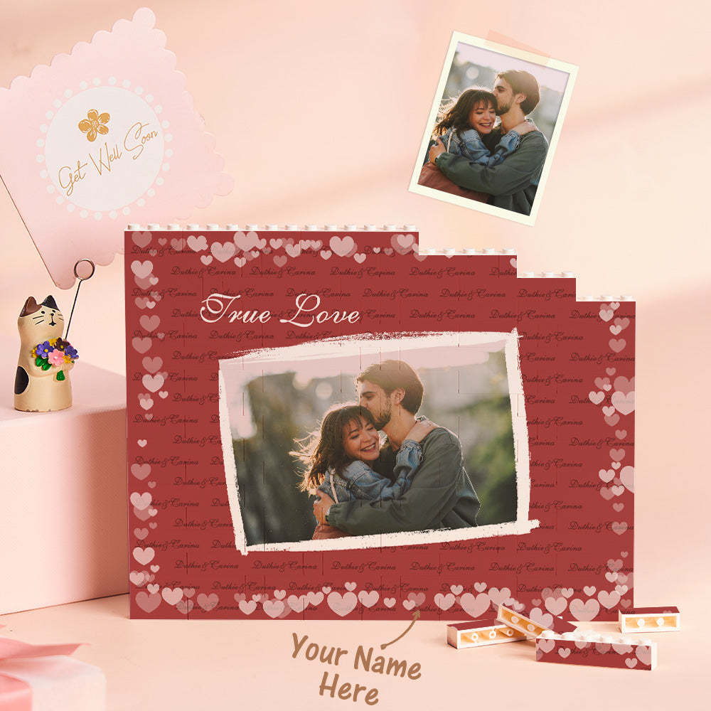 Custom Building Block Puzzle Horizontal Trio Photo Brick Valentine Gift True Love - photomoonlamp