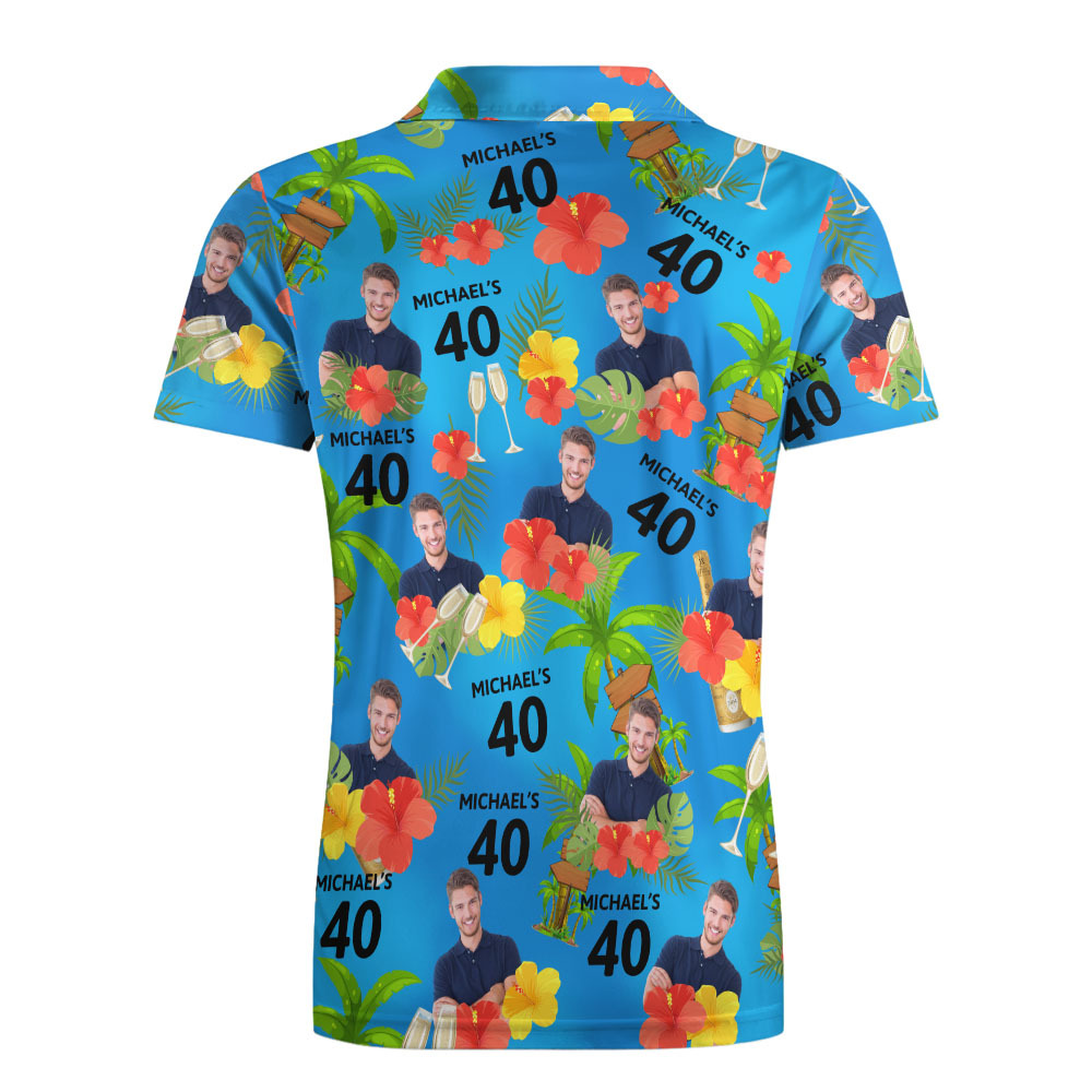 Custom Face Birthday Polo Shirt For Men Personalized Date and Name Yellow Flower And Palm Tree Polo Shirt - PhotoMoonLamp