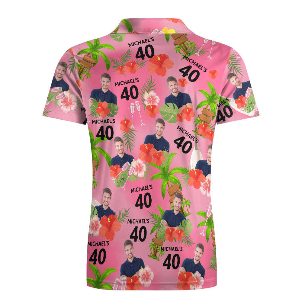 Custom Face Birthday Polo Shirt For Men Personalized Date and Name Yellow Flower And Palm Tree Polo Shirt - PhotoMoonLamp