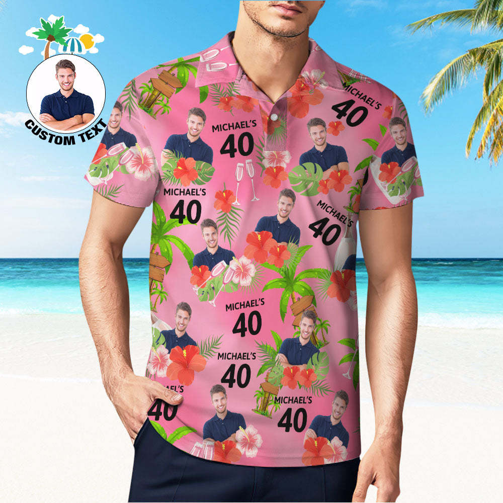 Custom Face Birthday Polo Shirt For Men Personalized Date and Name Yellow Flower And Palm Tree Polo Shirt - PhotoMoonLamp