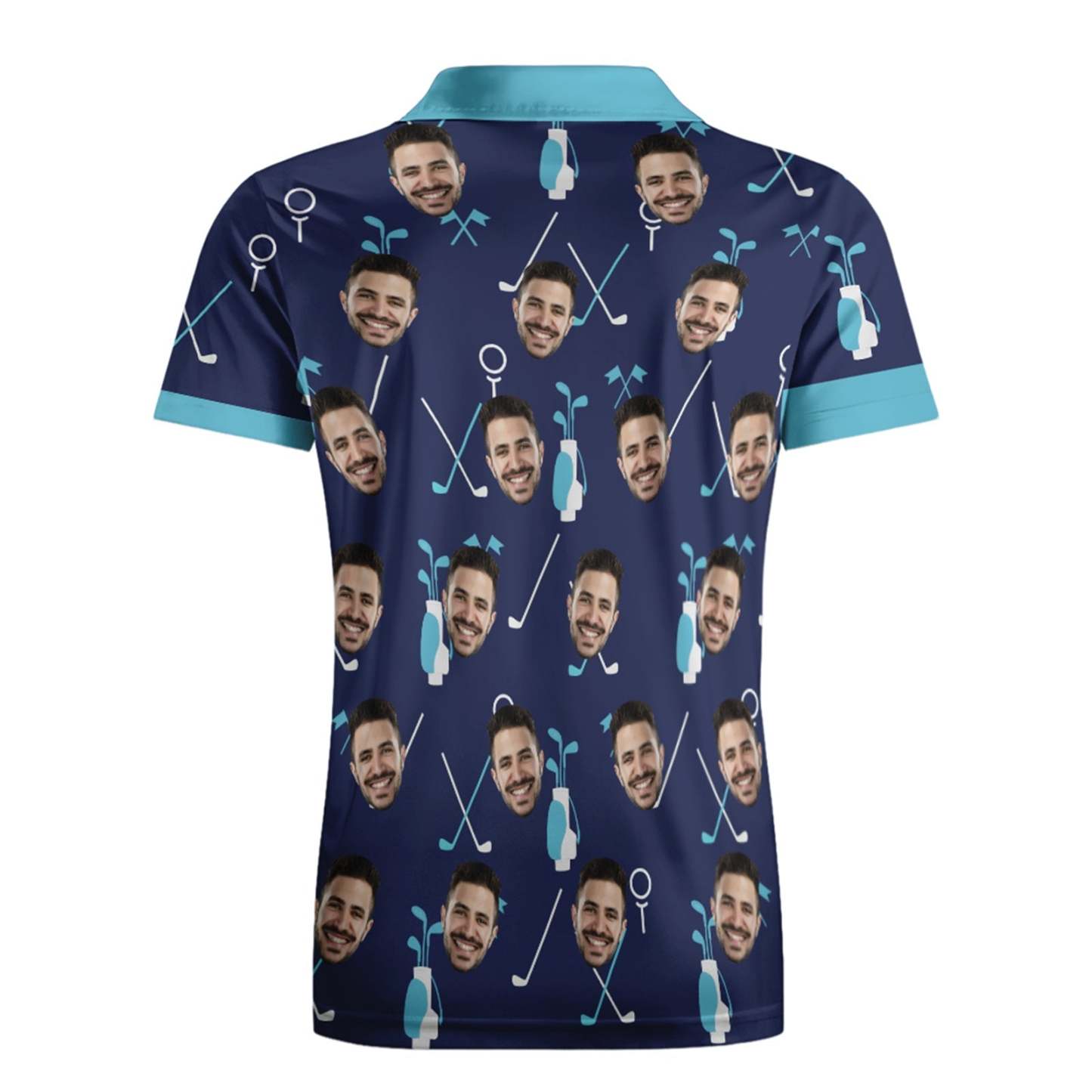 Custom Face Blue Polo Shirt For Men Personalized Golf Shirts - PhotoMoonLamp