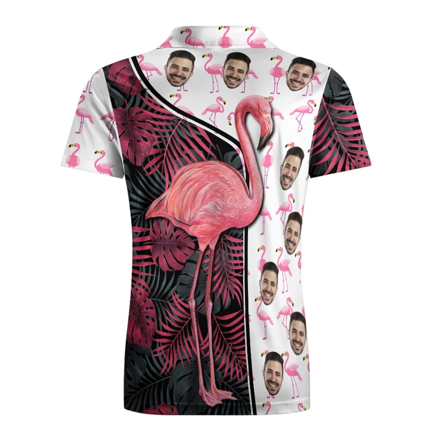 Custom Face Polo Shirt For Men Funny Flamingo Hawaiian Golf Shirts - PhotoMoonLamp