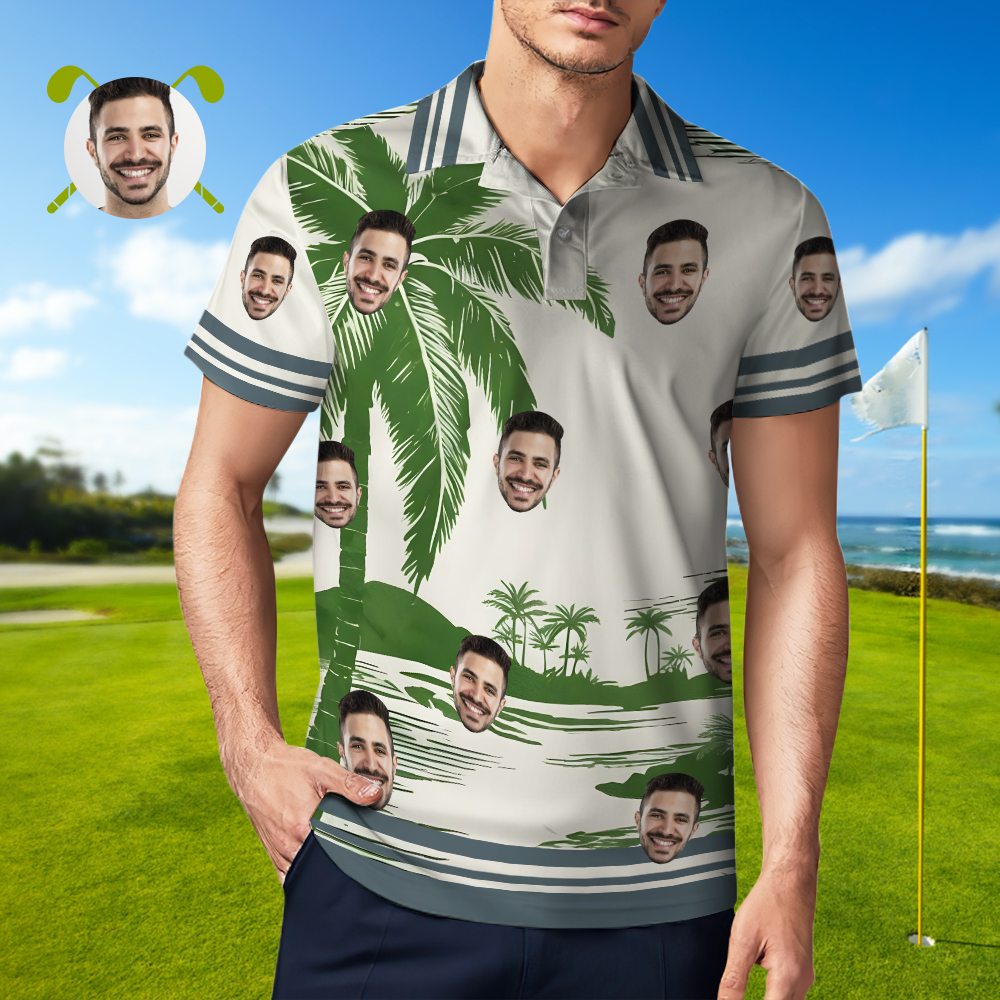 Custom Face Polo Shirts for Men Personalized Men's Polo Shirts Logo Shirts Birthday Vacation Gift for Him Dad - PhotoMoonLamp
