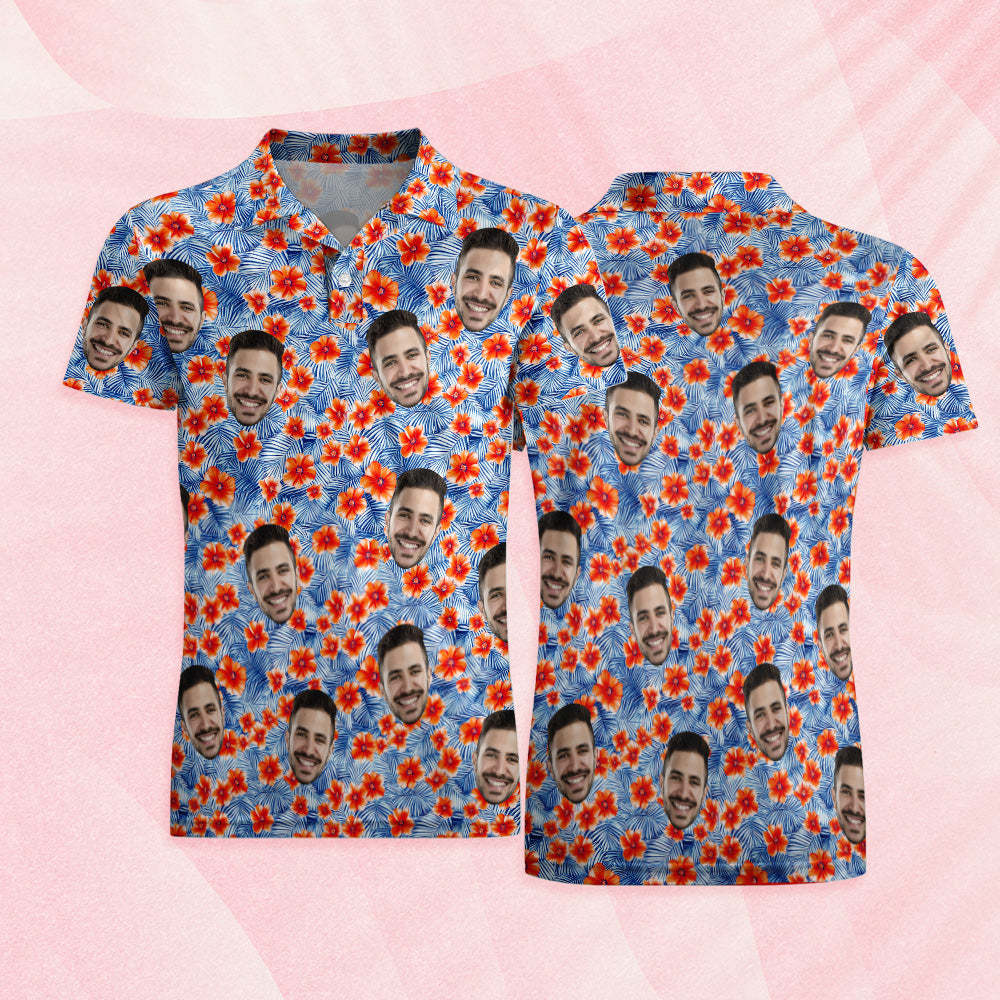 Custom Mens Face Hawaiian Polo Shirt Bloom Polo Shirt - PhotoMoonLamp