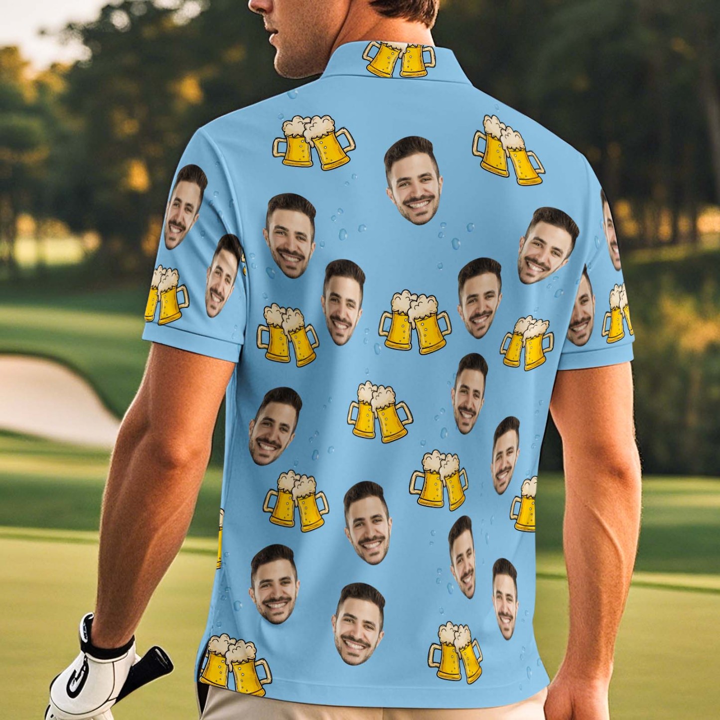 Custom Face Polo Shirt Cheers Beer Blue Polo Shirt - PhotoMoonLamp