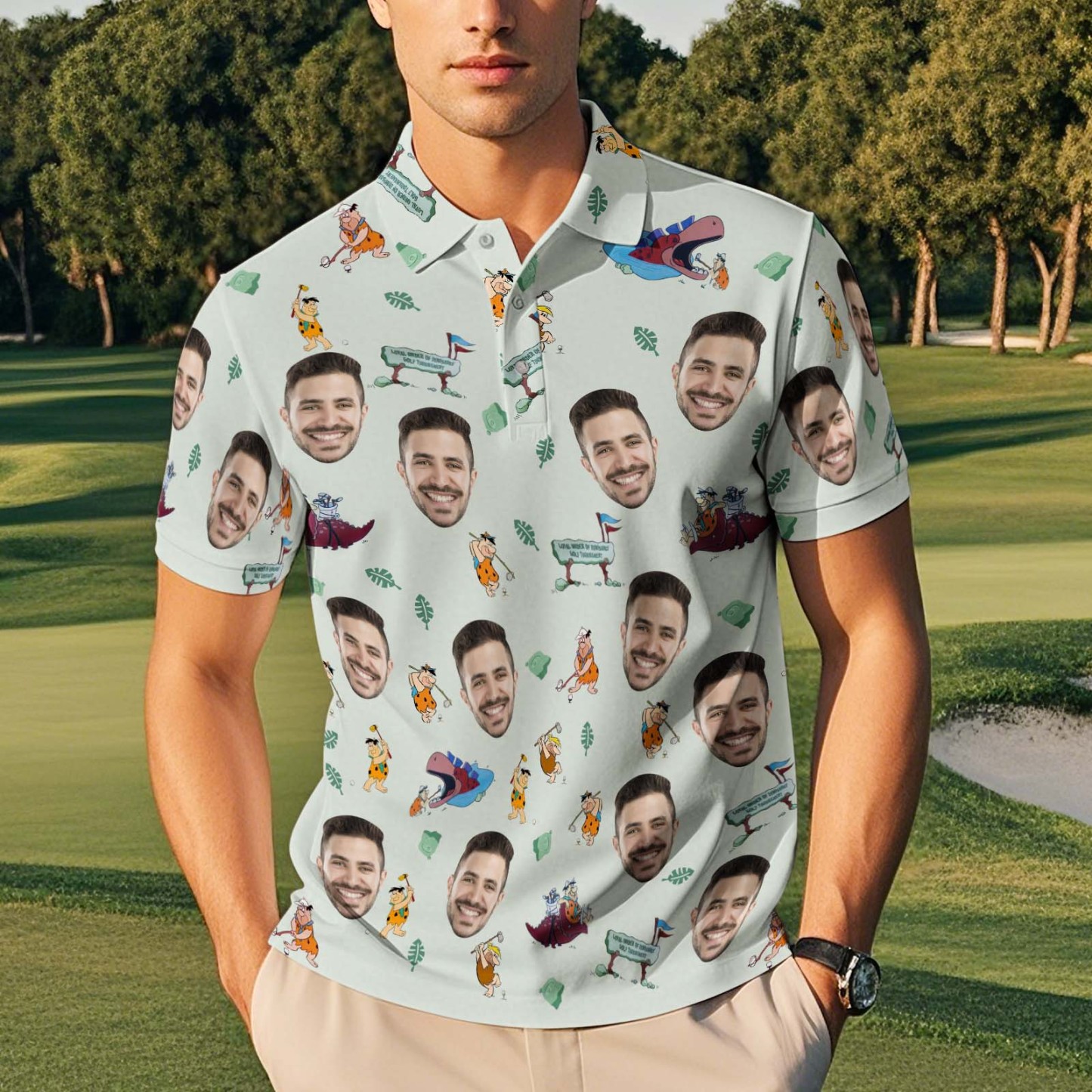 Custom Face Polo Shirt Playing Golf Pattern Polo Shirt For Men - PhotoMoonLamp