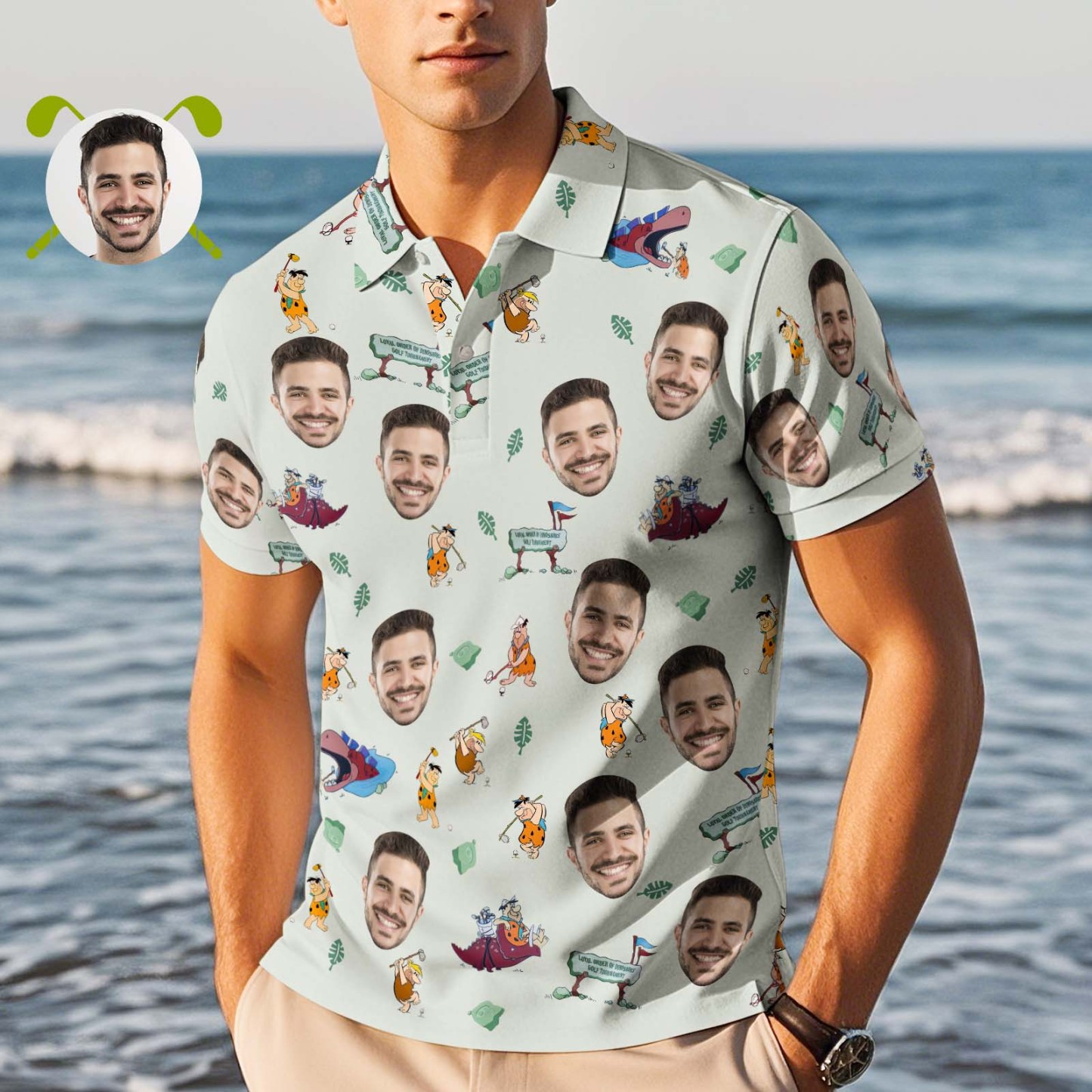 Custom Face Polo Shirt Playing Golf Pattern Polo Shirt For Men - PhotoMoonLamp