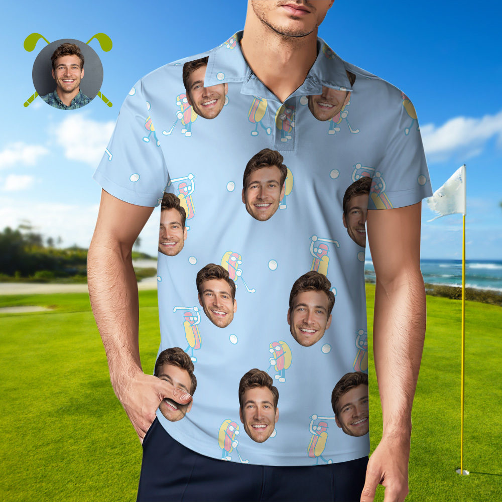 Custom Face Polo Blue Shark Golf Polo Shirt Men's Polo Shirt Gift - PhotoMoonLamp