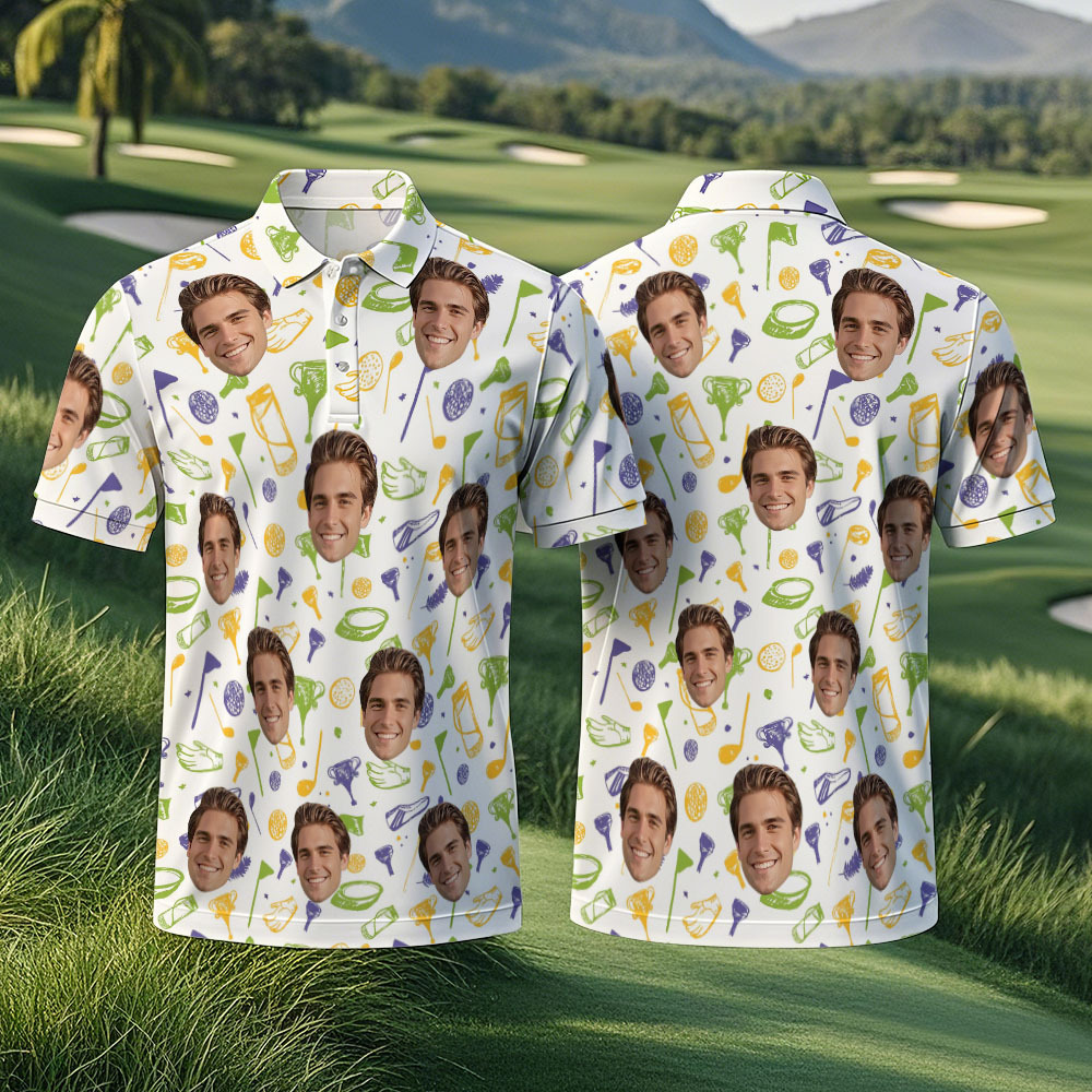 Custom Face Polo Blue Shark Golf Polo Shirt Men's Polo Shirt Gift - PhotoMoonLamp