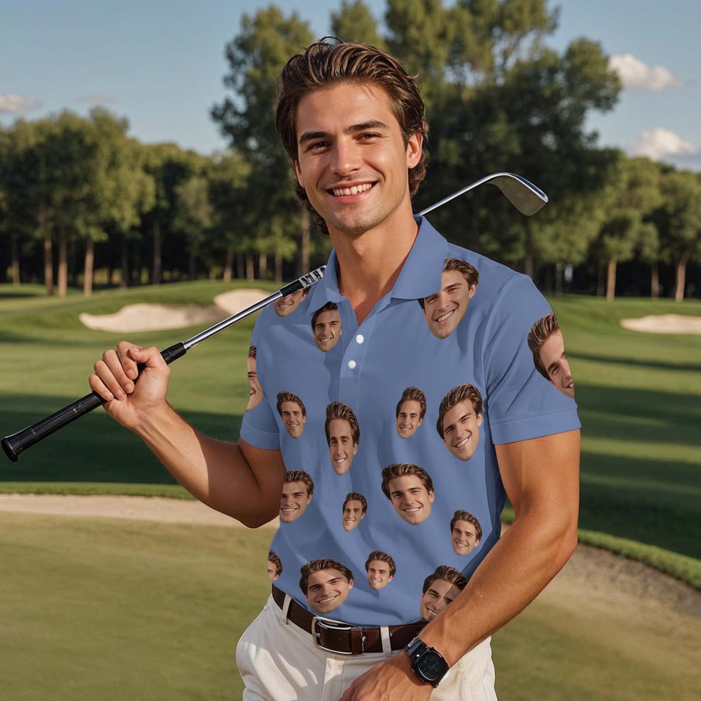 Custom Polo Shirt Personalized Face Polo Green Golf Graffiti Polo Shirt Men's Polo Shirt Gift - PhotoMoonLamp