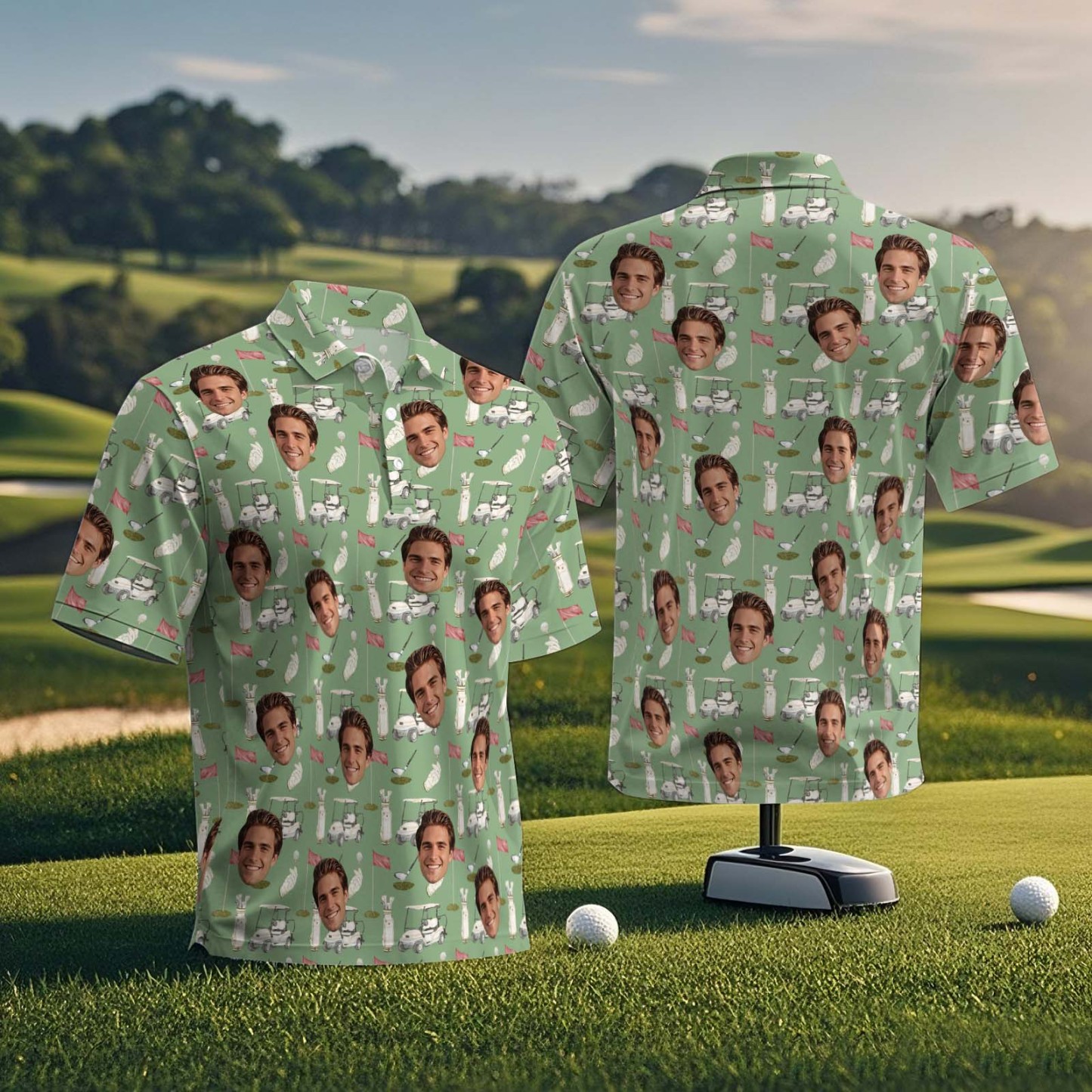 Custom Polo Shirt Personalized Face Polo Green Golf Graffiti Polo Shirt Men's Polo Shirt Gift - PhotoMoonLamp