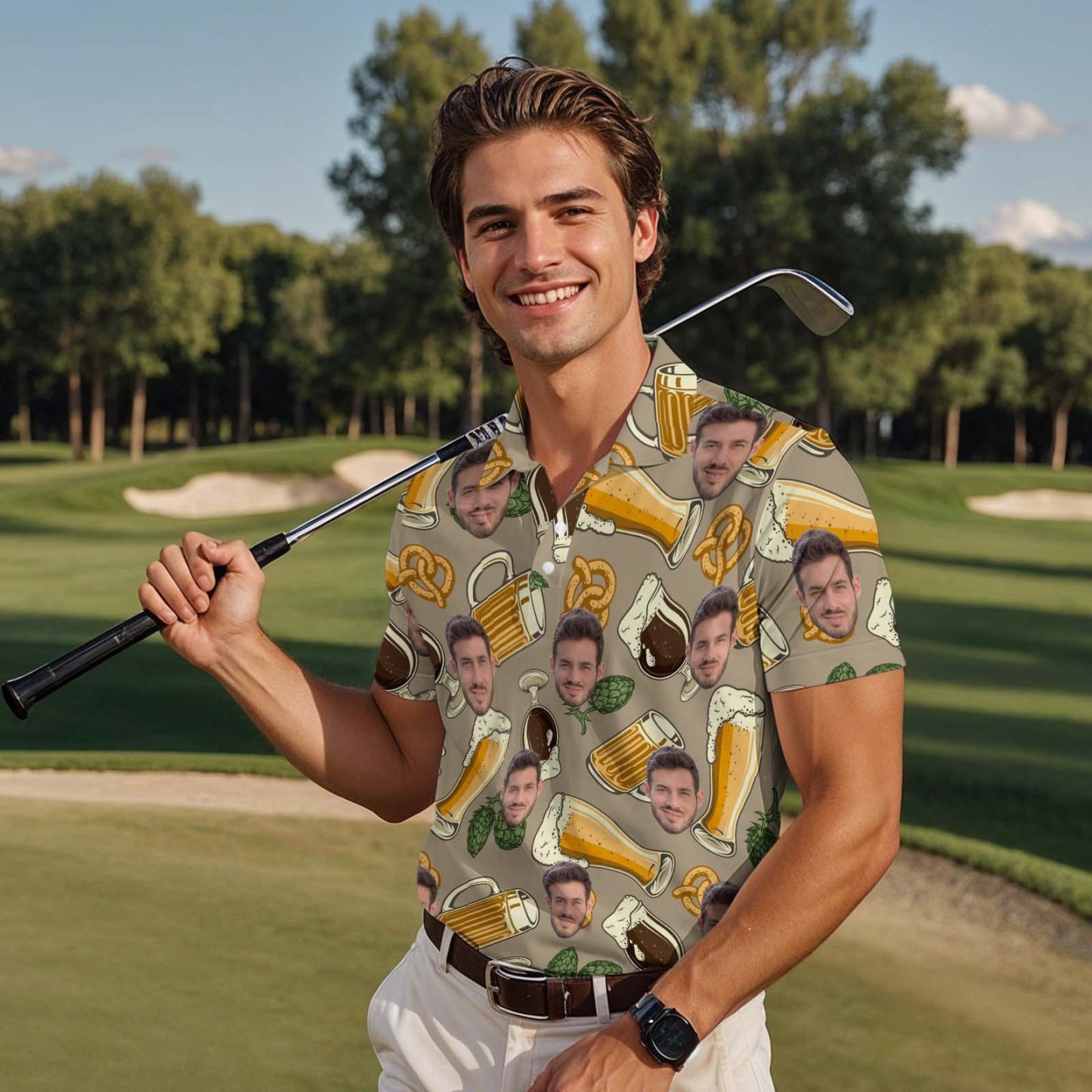 Custom Polo Shirt Personalized Classic Brew Beer Golf Shirts with Faces Or Logos Gift Idea - PhotoMoonLamp