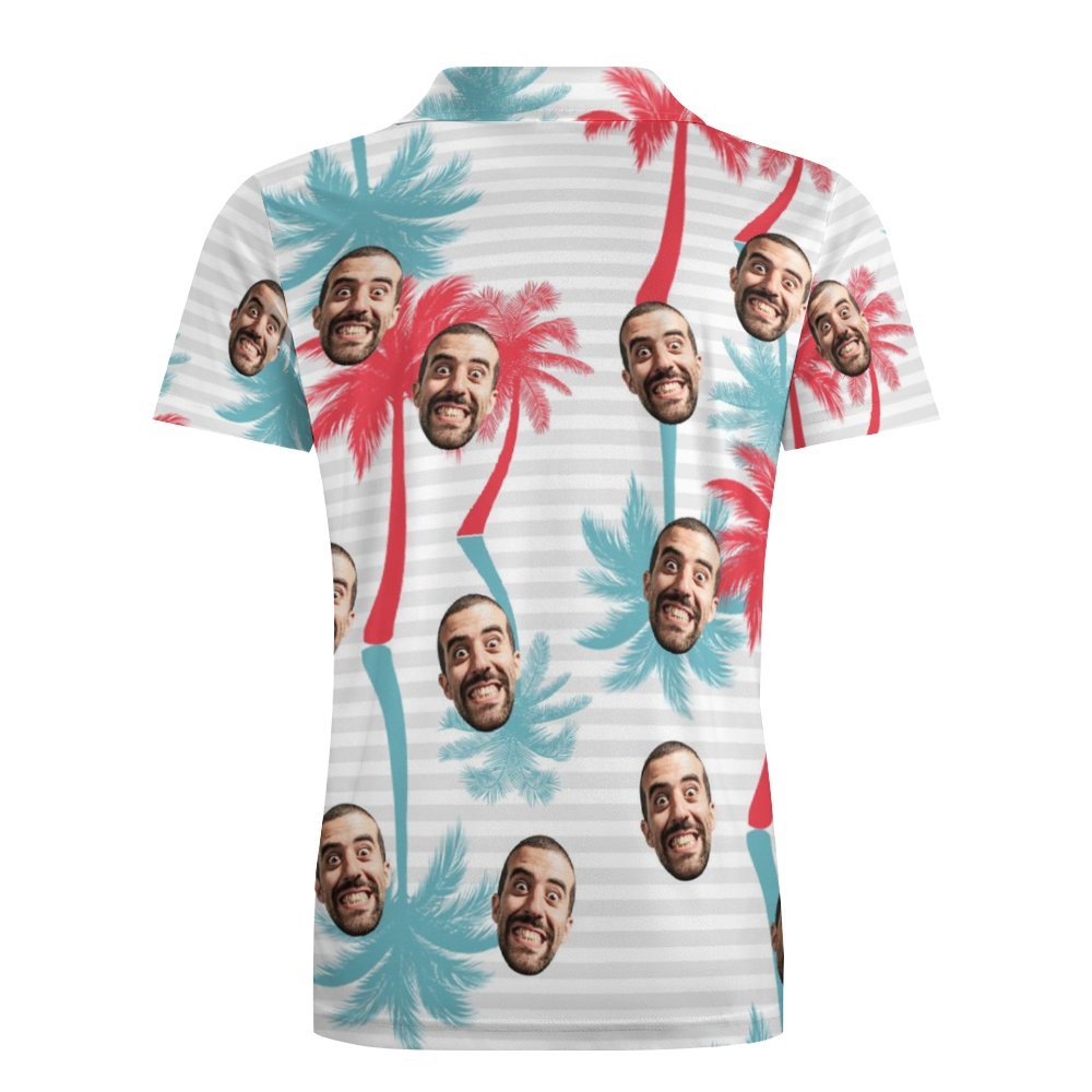Men's Custom Face Polo Shirt Striped Style Personalized Hawaiian Golf Shirts - PhotoMoonLamp