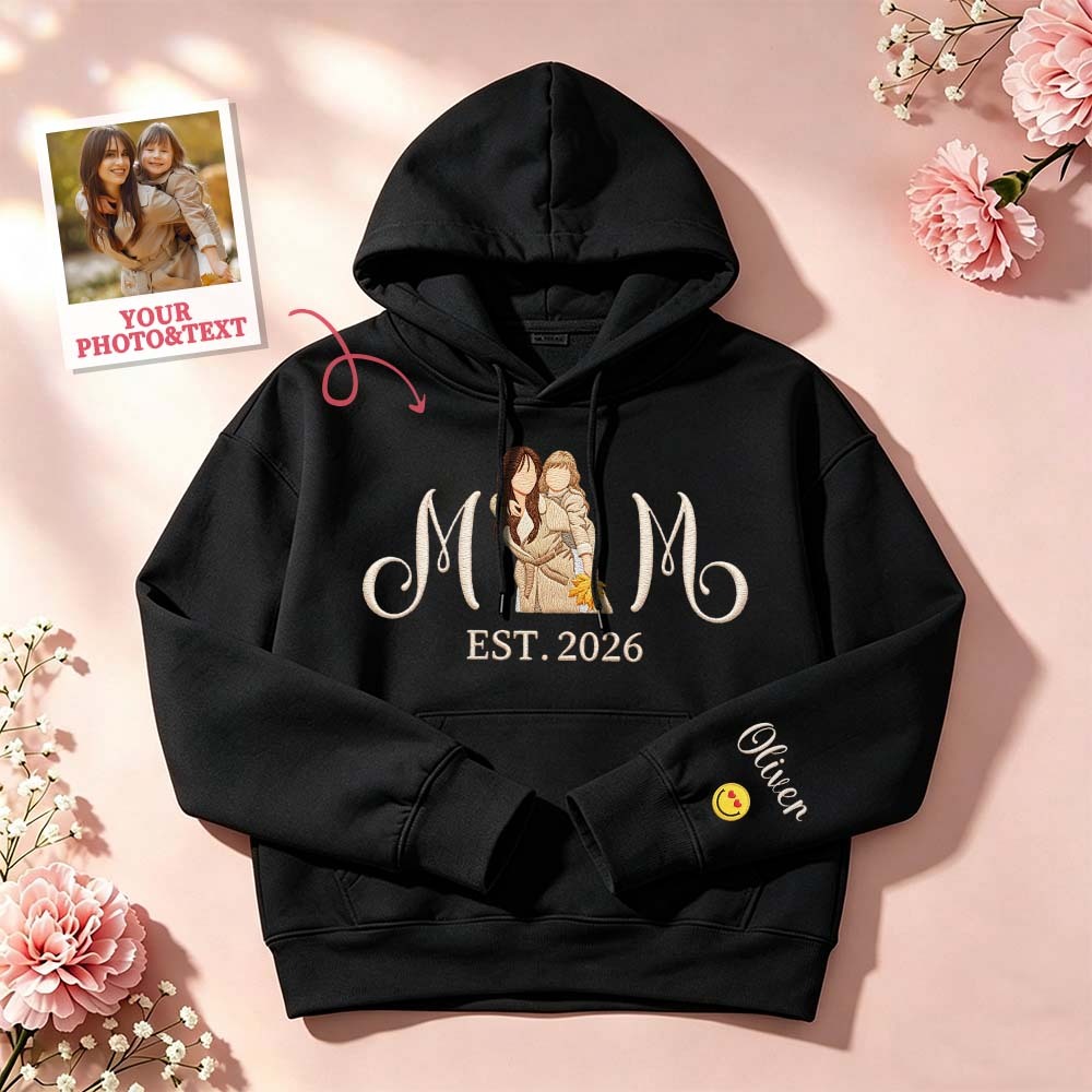 Custom Embroidered Mum Sweatshirt with Mum Kids Portrait - PhotoMoonLamp