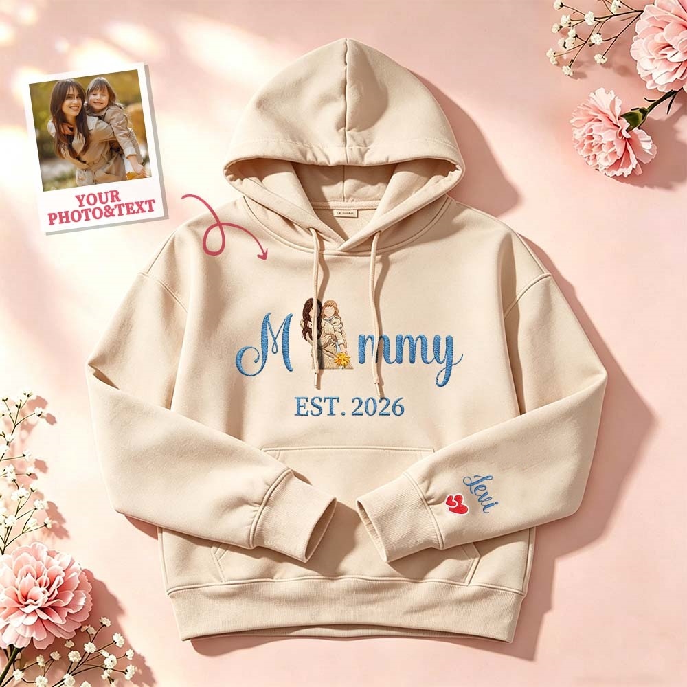 Custom Embroidered Mum Sweatshirt with Mum Kids Portrait - PhotoMoonLamp