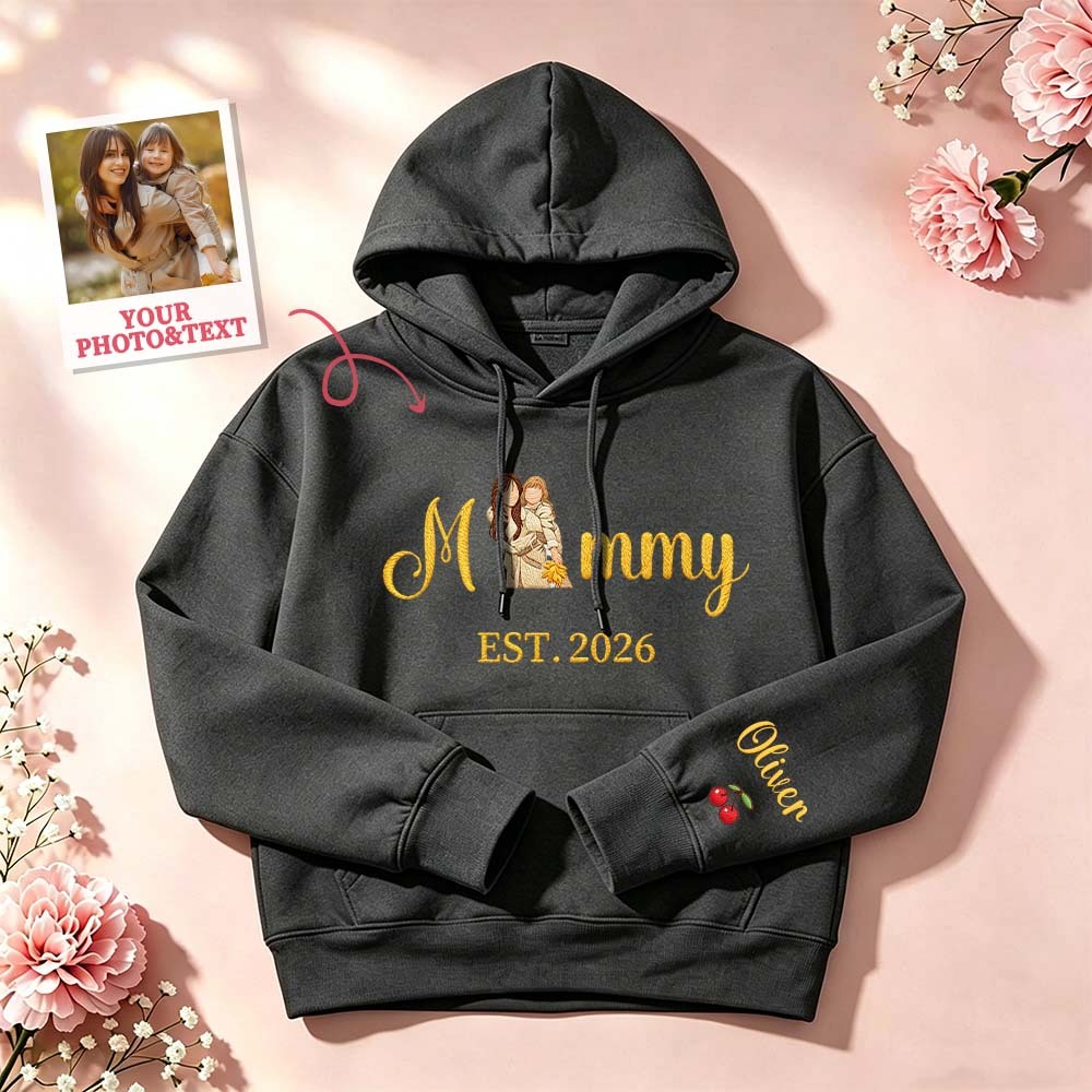 Custom Embroidered Mum Sweatshirt with Mum Kids Portrait - PhotoMoonLamp