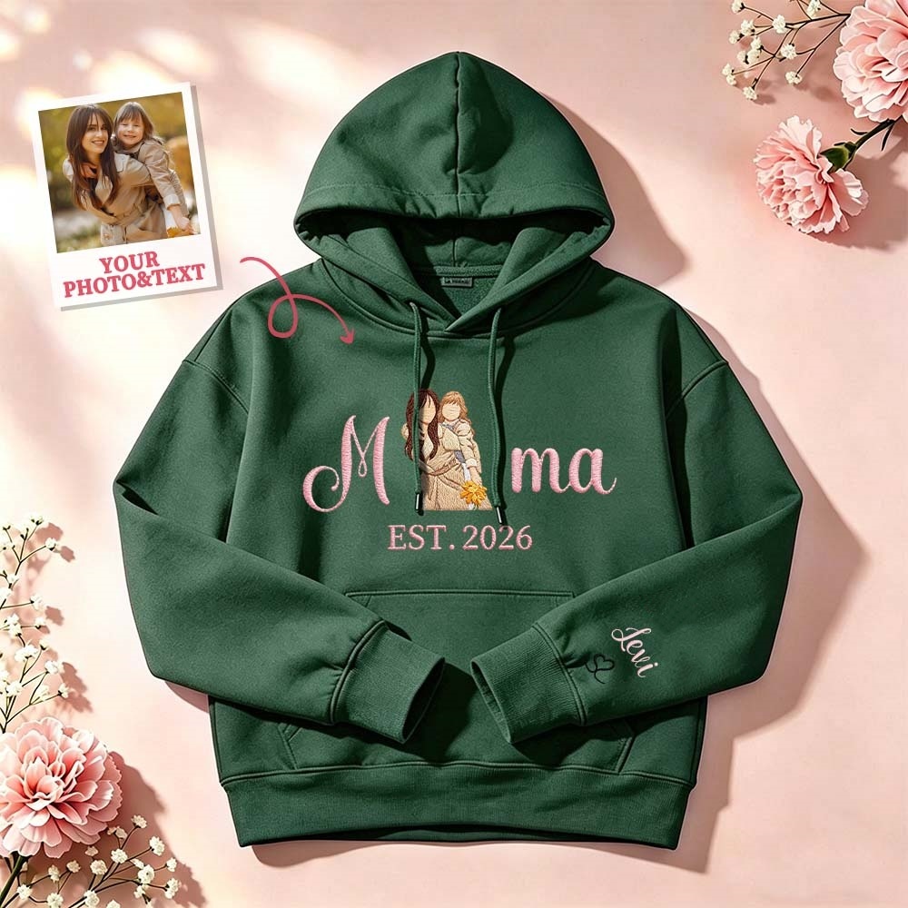 Custom Embroidered Mum Sweatshirt with Mum Kids Portrait - PhotoMoonLamp