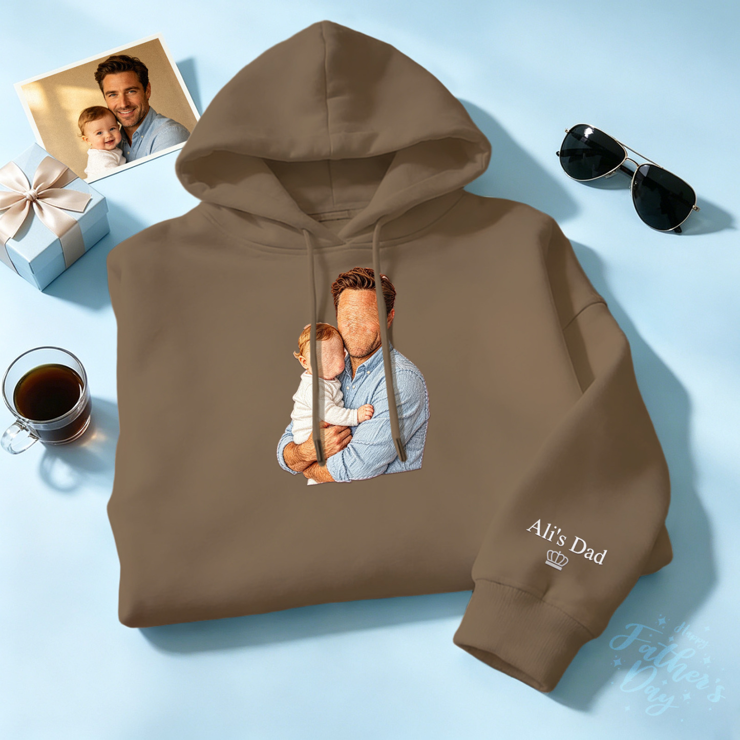 Custom Full Color Embroidered Sweatshirt Portrait Couple/Dad/Mom Family Gift Personalized Fathers Day Gift Idea - PhotoMoonLamp