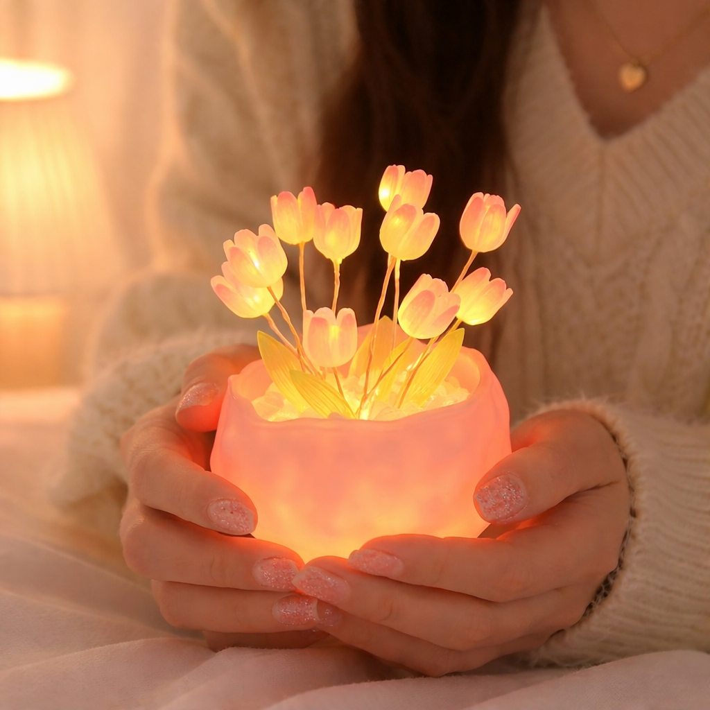 DIY Pumpkin Tulip Night Light Romantic Mini LED Flower Lamp, Cute Decorative Ambient Light Gift for Home Decor
