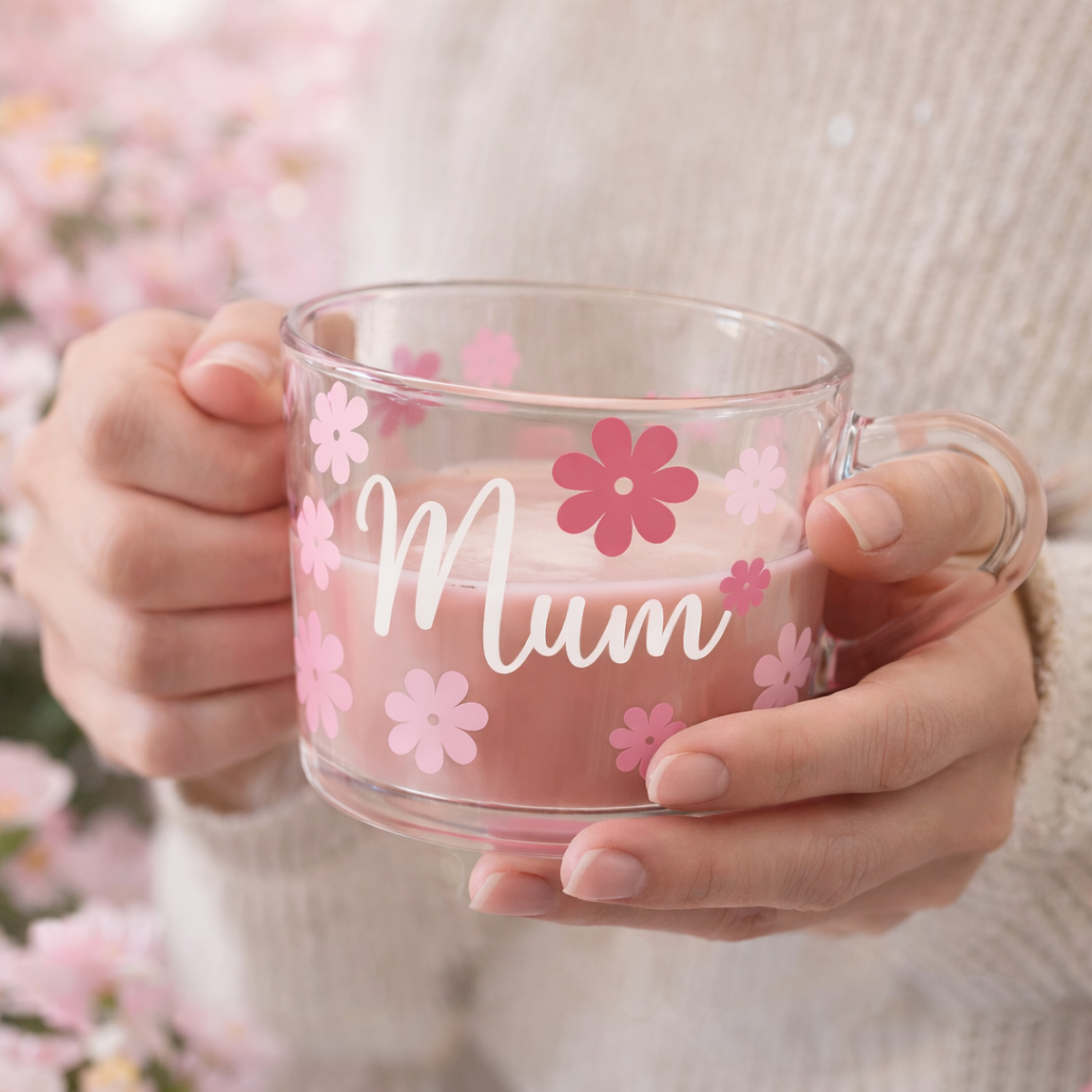 Personalised Mother’s Day mug, Mum Birthday Gift, Nanny Mug, Nana Mug, Grandma Mug, Mum Mug, Custom Mug, glass mug, glass flower mug,