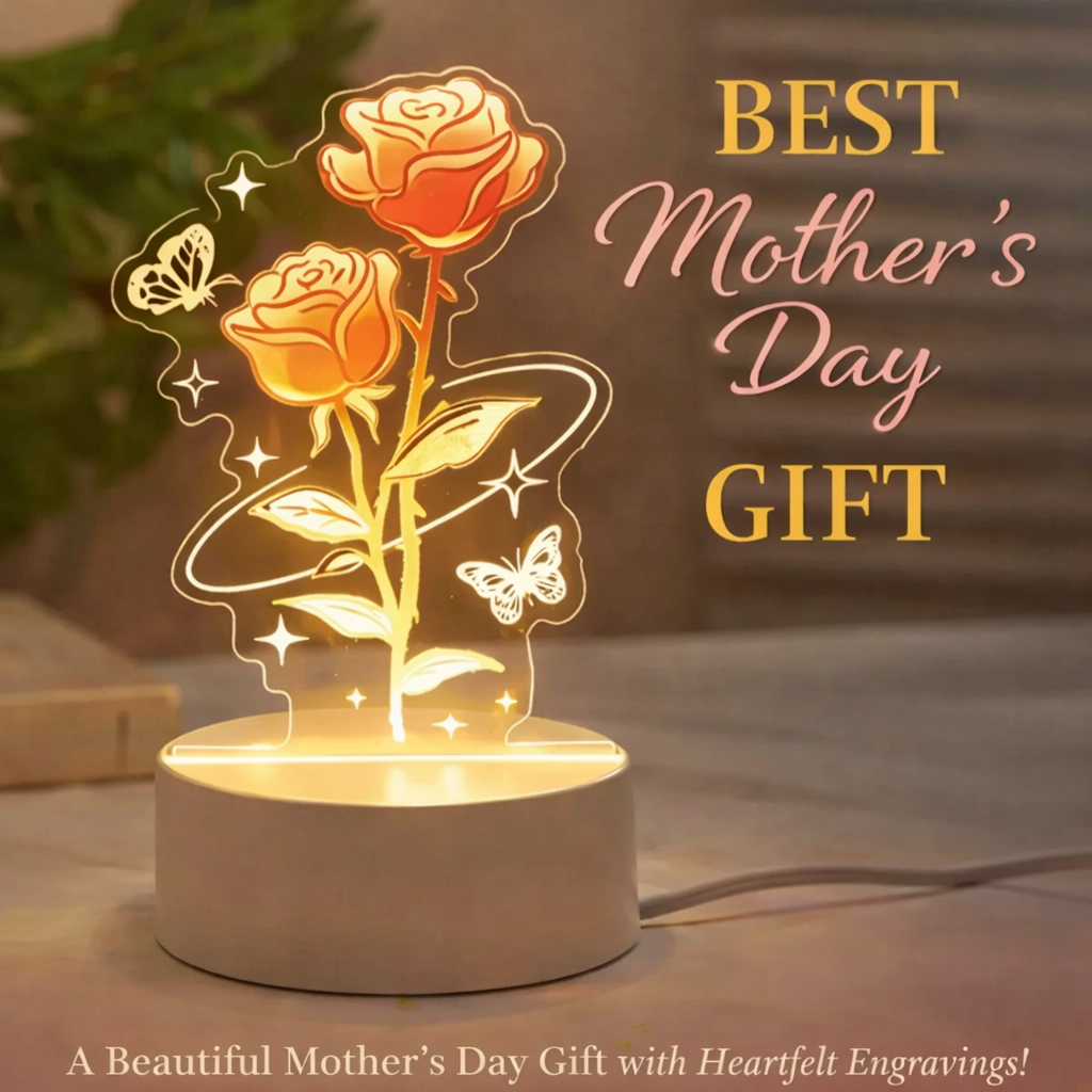 Personalized Eternal Rose Tulip Lily of the Valley LED Night Light – Mother’s Day Custom Flower Lamp Gift for Mom