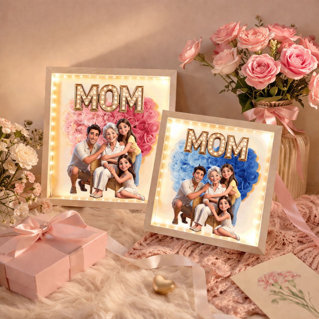 Personalized Flower Shadow Box - Custom Photo & Name, Custom Flower Shadow Box, Gift For Mom, Gift For Mother's Day
