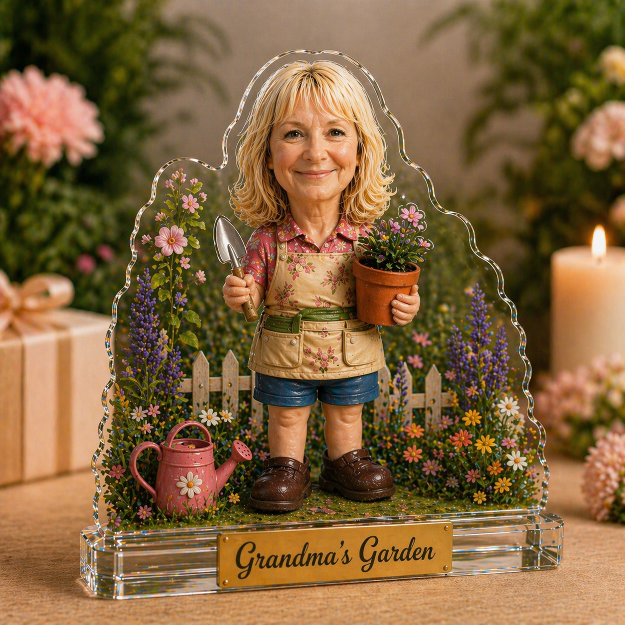 Personalized Garden Fantasy Acrylic Plaque – Custom Birthday Portrait Gift for Women, 2D Photo to 3D Style Keepsake