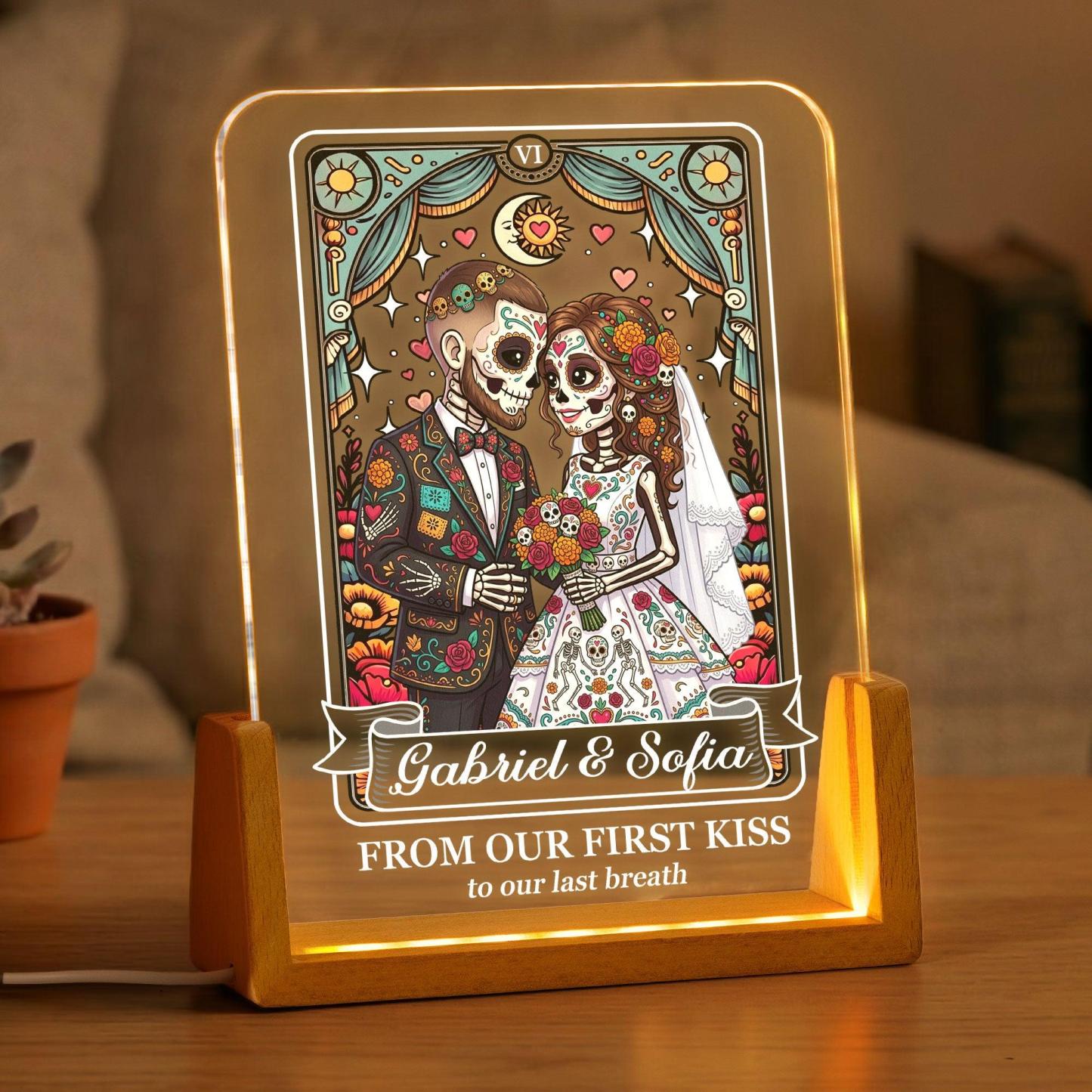 Custom Couple Portrait Day Of The Dead - Personalized Night Light - PhotoMoonLamp