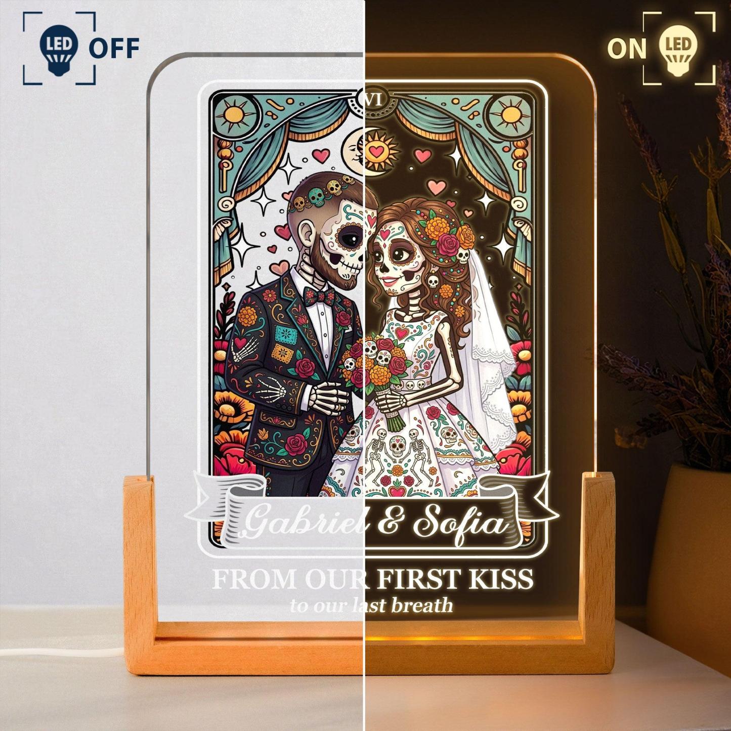 Custom Couple Portrait Day Of The Dead - Personalized Night Light - PhotoMoonLamp