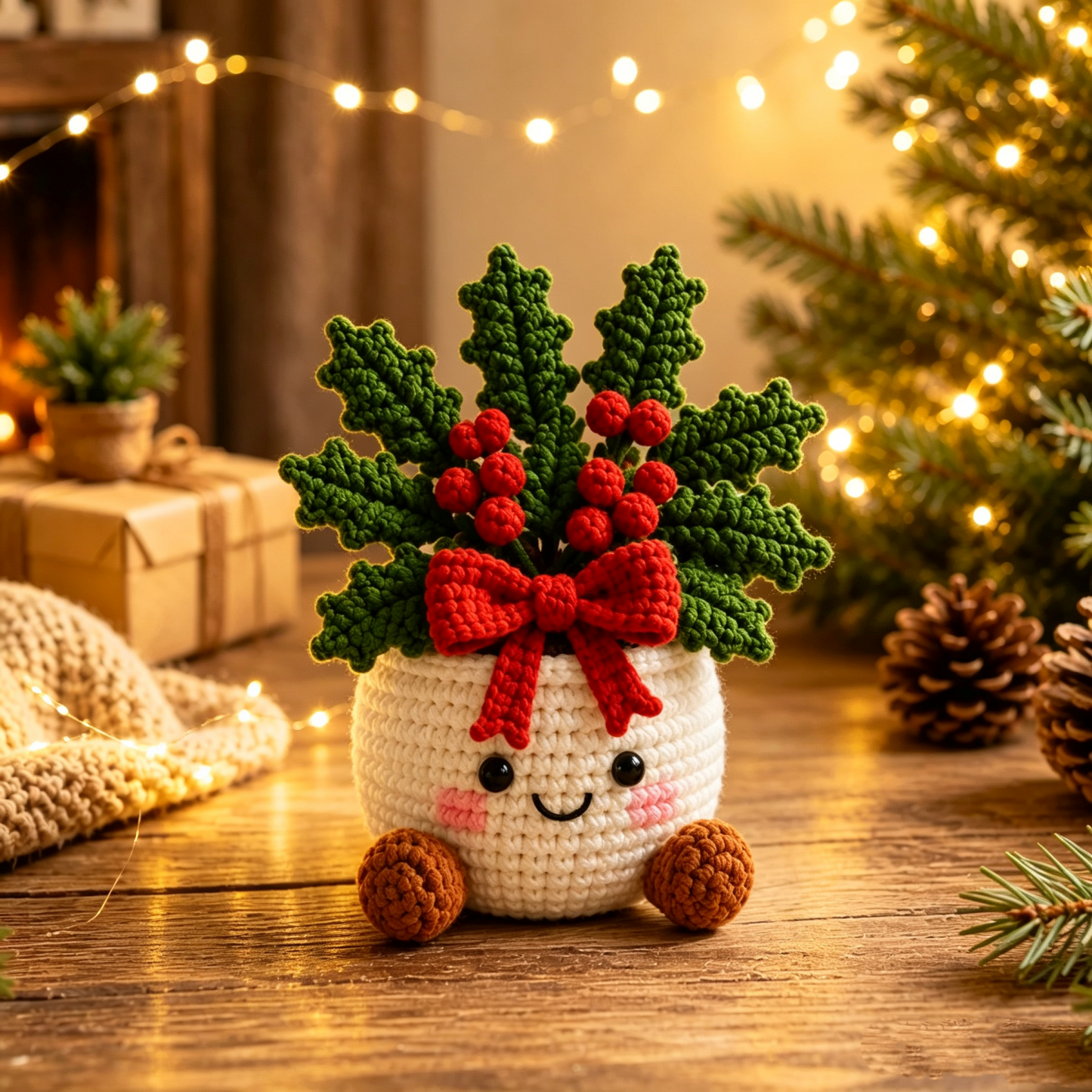 Handmade Crochet Christmas Plant Pots – Festive Holiday Decor Gift for Home & Office