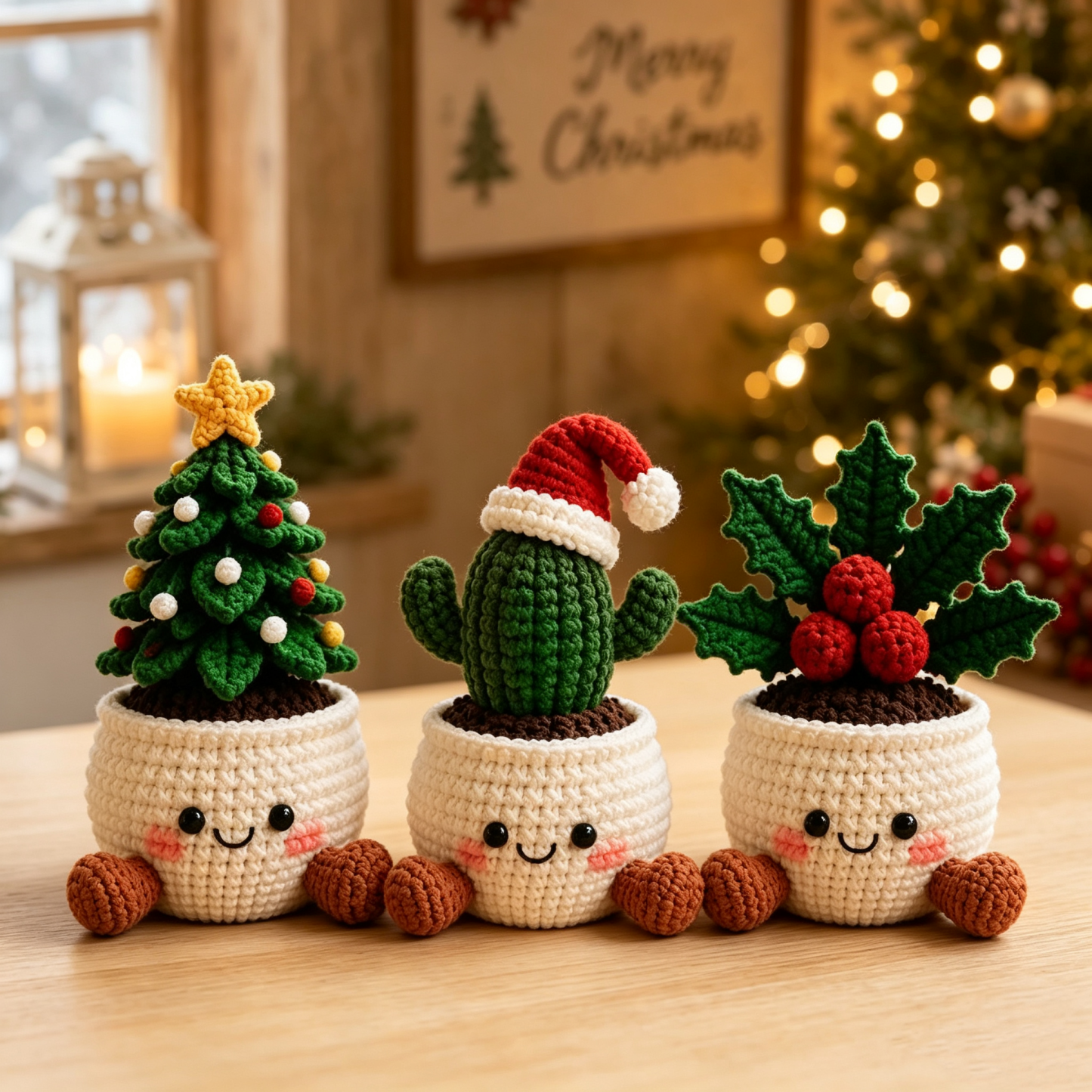 Crochet Christmas Plant Pot Cover – Handmade Holiday Decor for Home & Office