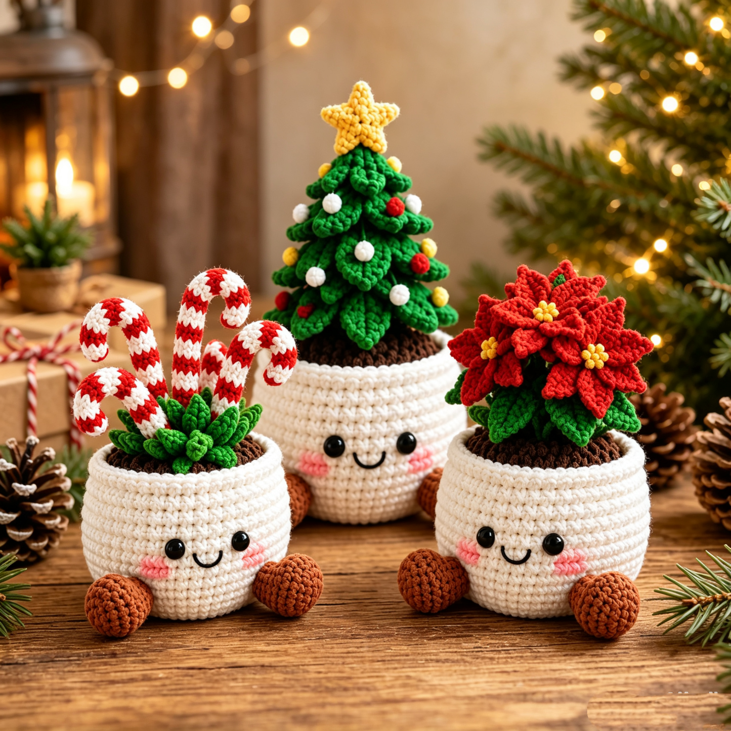 Crochet Christmas Plant Pot Cover – Handmade Holiday Decor for Home & Office