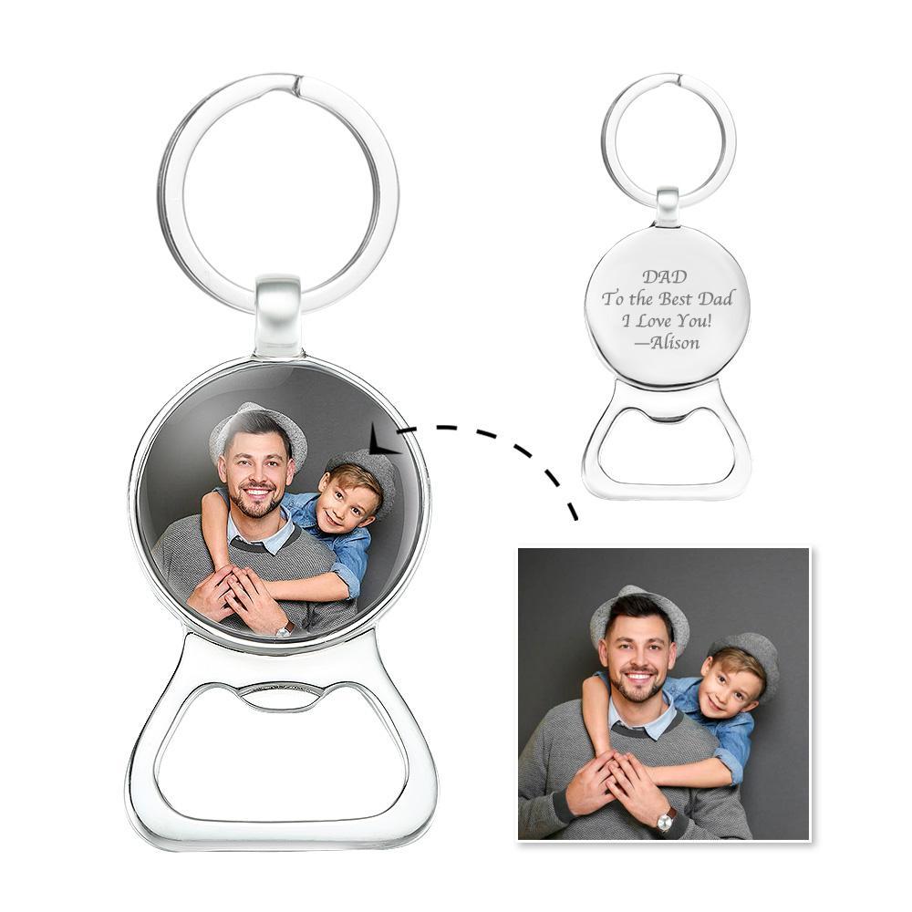 Custom Engraved Photo Keychain With Bottle Opener For Dad