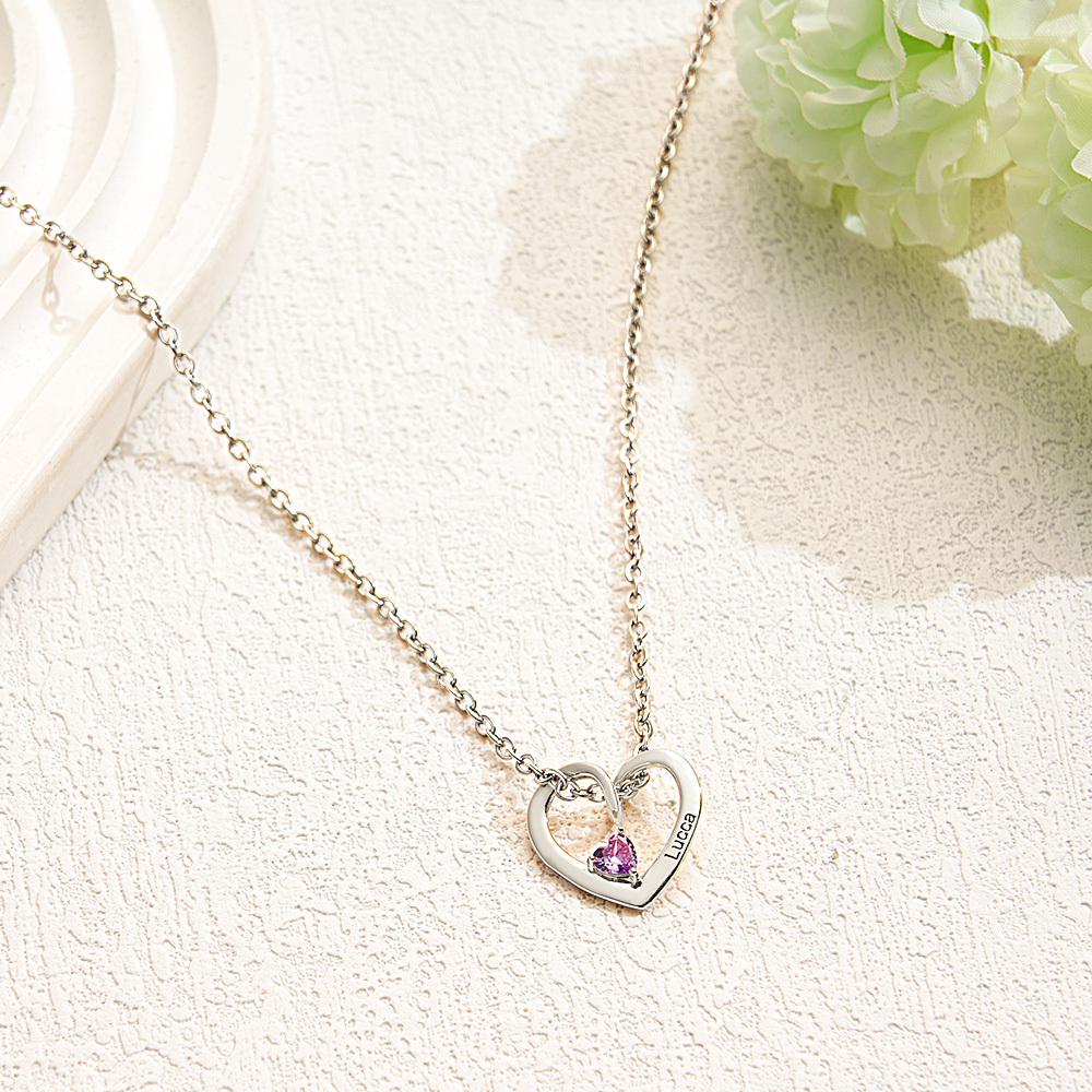 Personalized Heart Name Birthstone Necklace For Mom Grandma