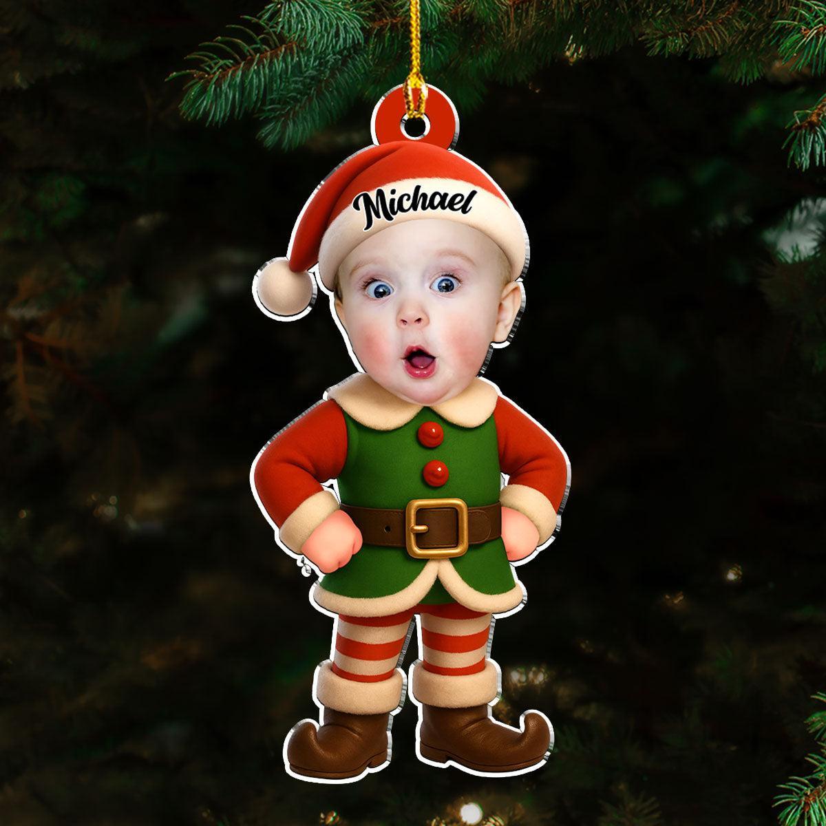 Custom Photo Baby Christmas Ornament for New Parents • Little Elves - Personalized Acrylic Ornament - PhotoMoonLamp